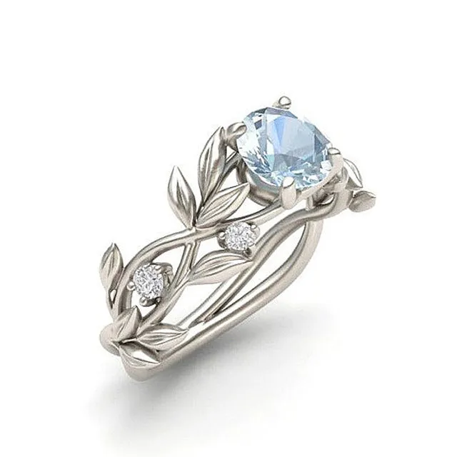 Vine Leaf Crystal Flower Vintage Ring