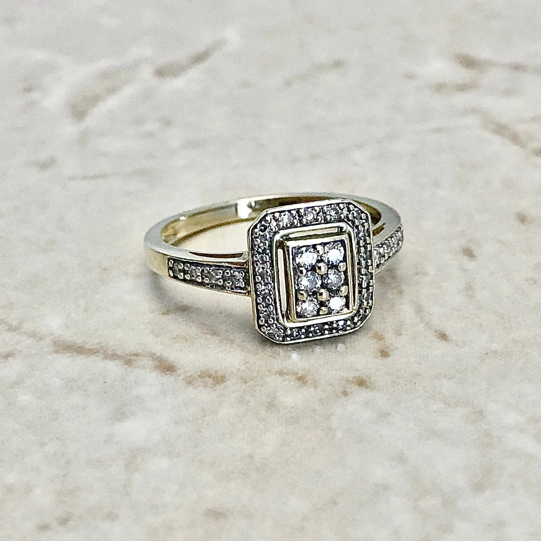 Vintage 14 Karat Yellow Gold Pave Diamond Cluster Ring