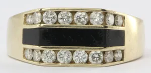 Vintage 14k Gold Diamond & Inlaid Black Onyx Ring 1 CTW