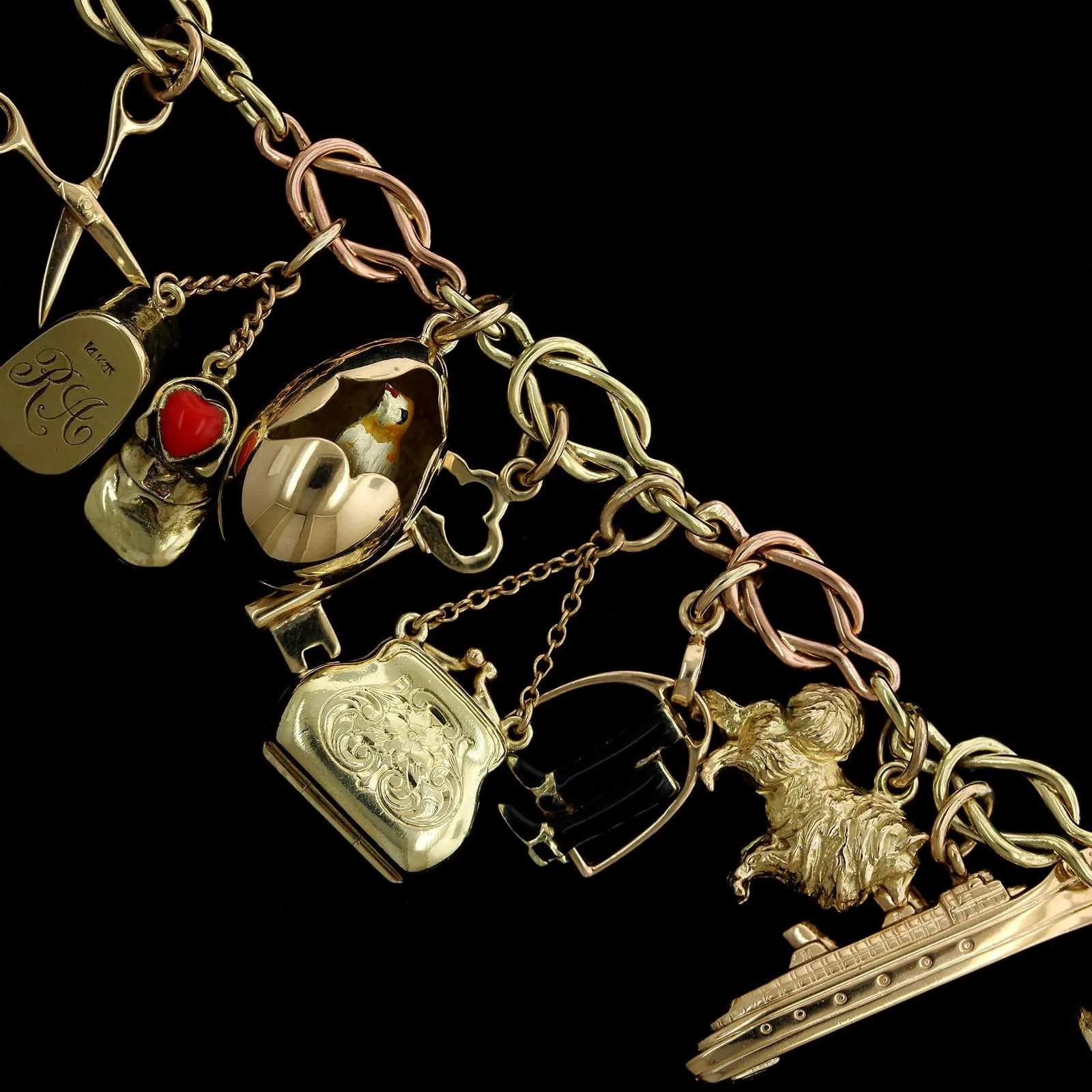 Vintage 14K Yellow Gold Estate Charm Bracelet