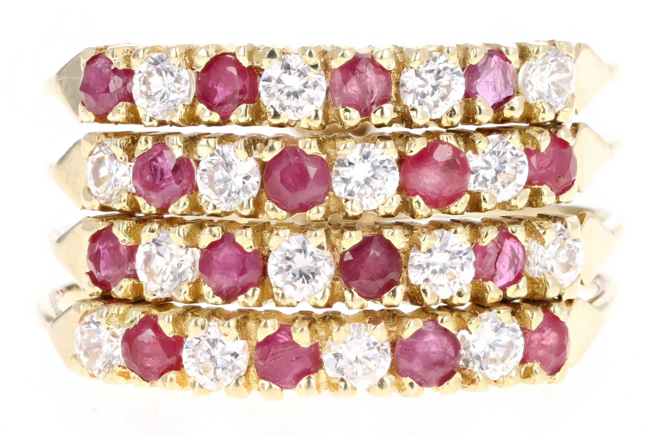 Vintage 14K Yellow Gold Natural Ruby & Diamond Harem Ring