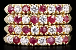 Vintage 14K Yellow Gold Natural Ruby & Diamond Harem Ring