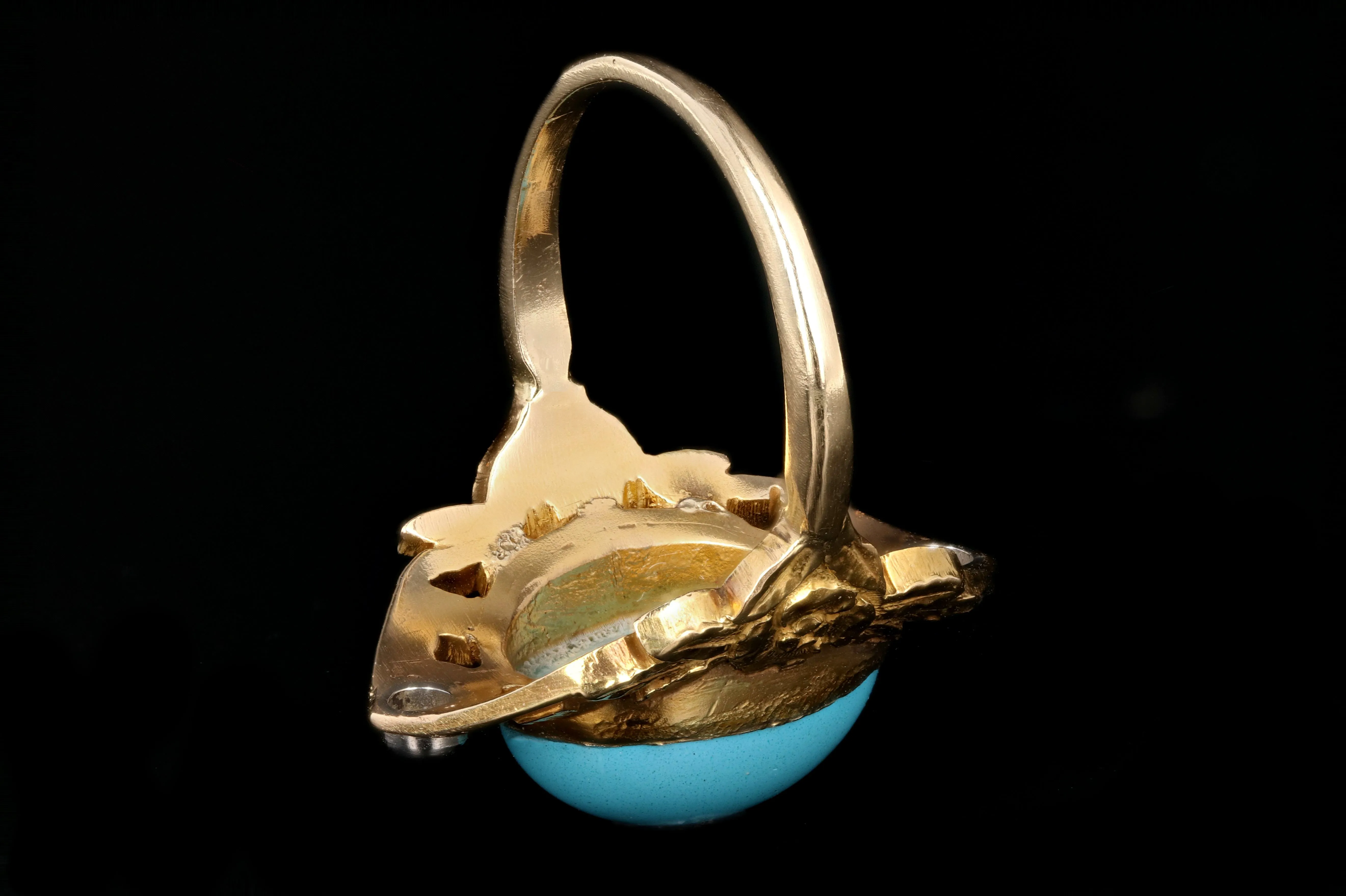Vintage 14K Yellow Gold Turquoise and Single Cut Diamond Ring