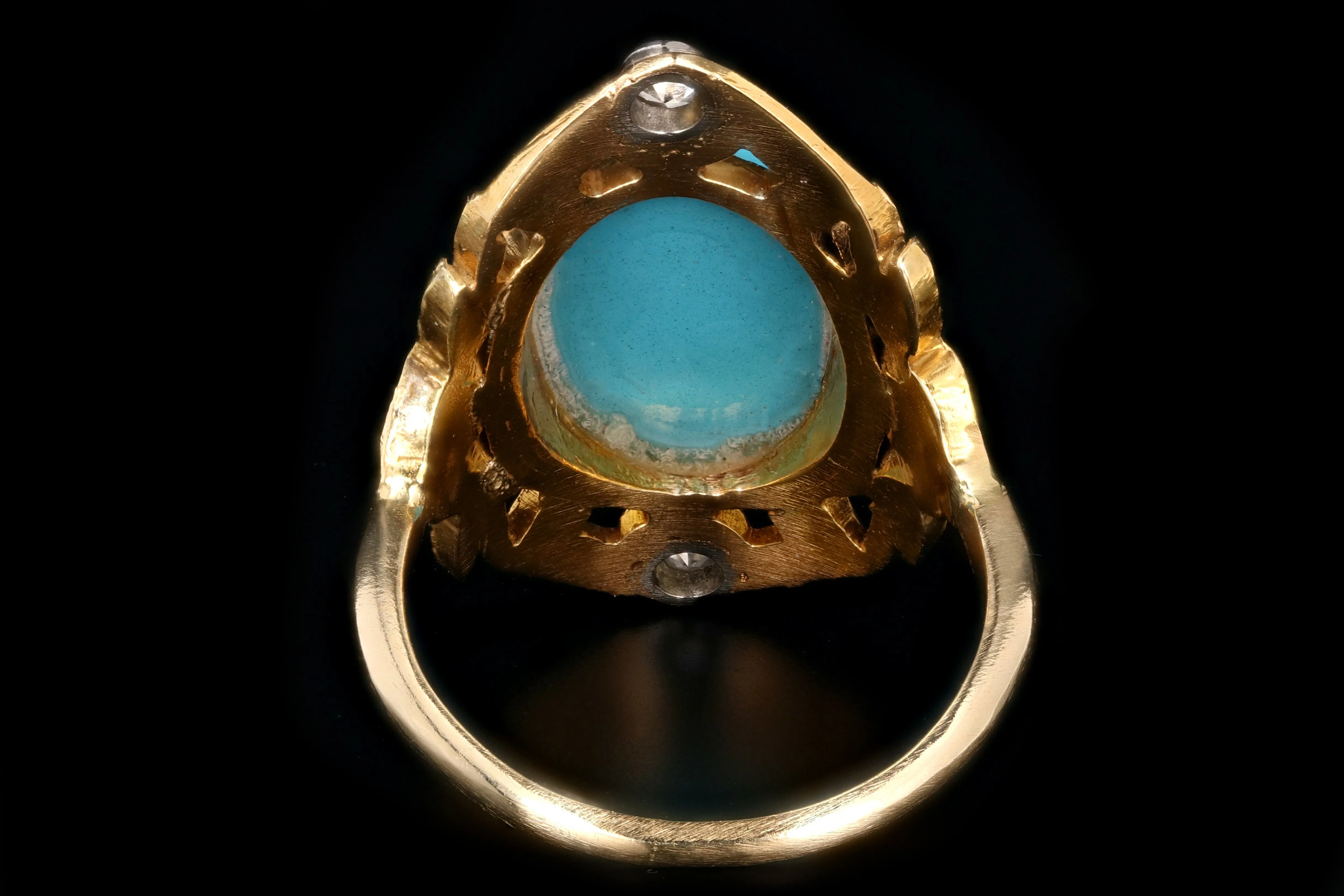 Vintage 14K Yellow Gold Turquoise and Single Cut Diamond Ring