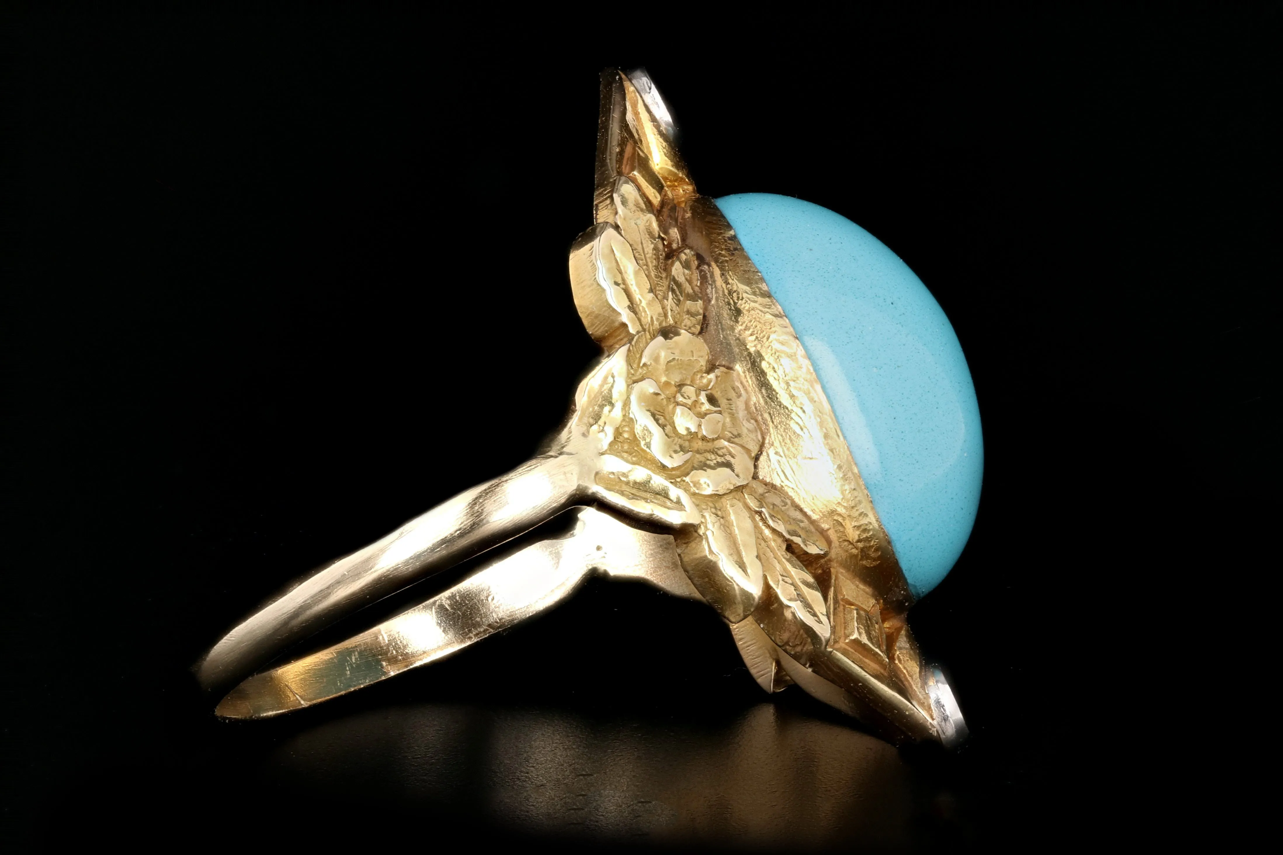 Vintage 14K Yellow Gold Turquoise and Single Cut Diamond Ring