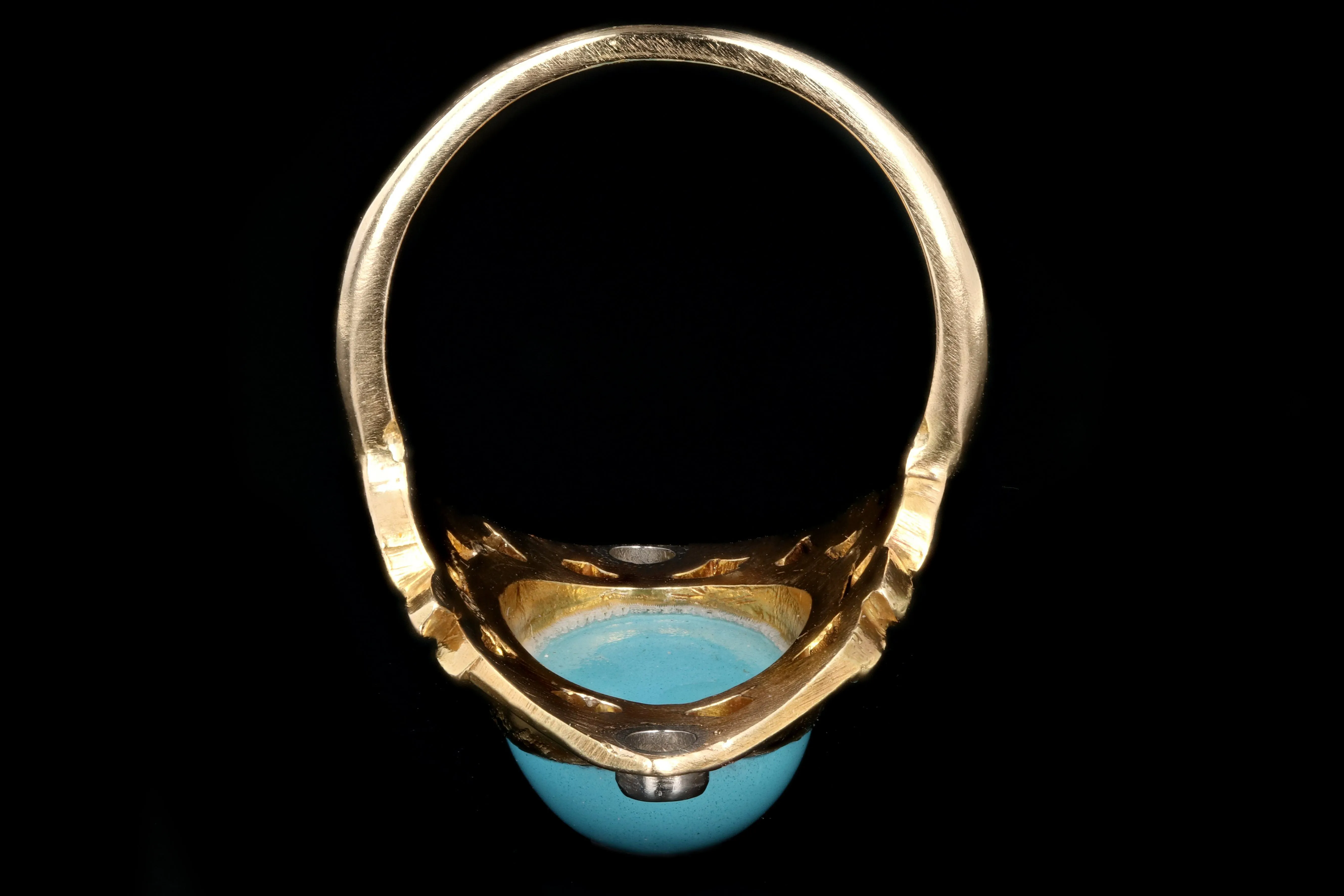 Vintage 14K Yellow Gold Turquoise and Single Cut Diamond Ring