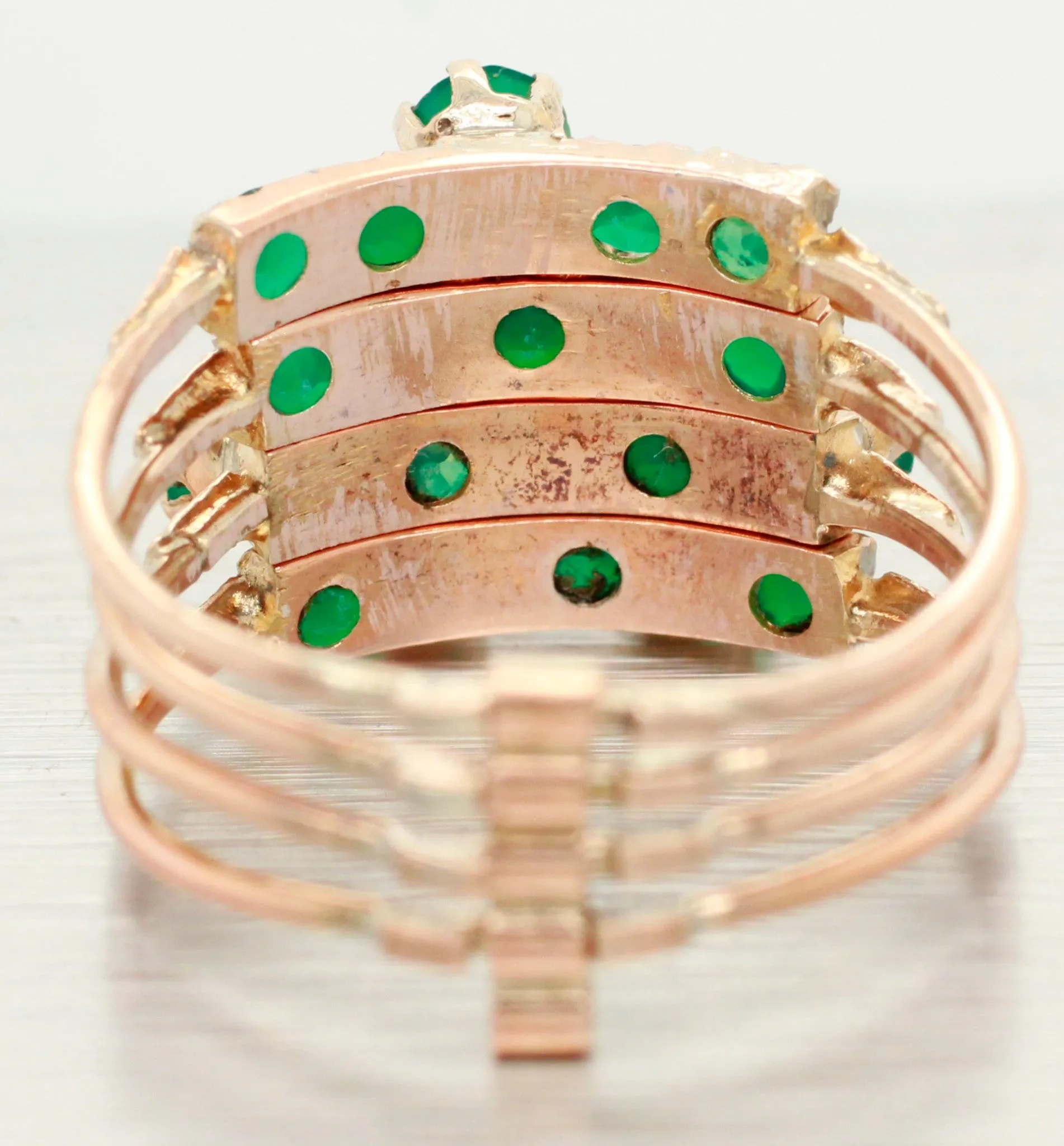 Vintage 1.60ctw Emerald Multi-Band Ring - 14k Yellow Gold Harem Ring