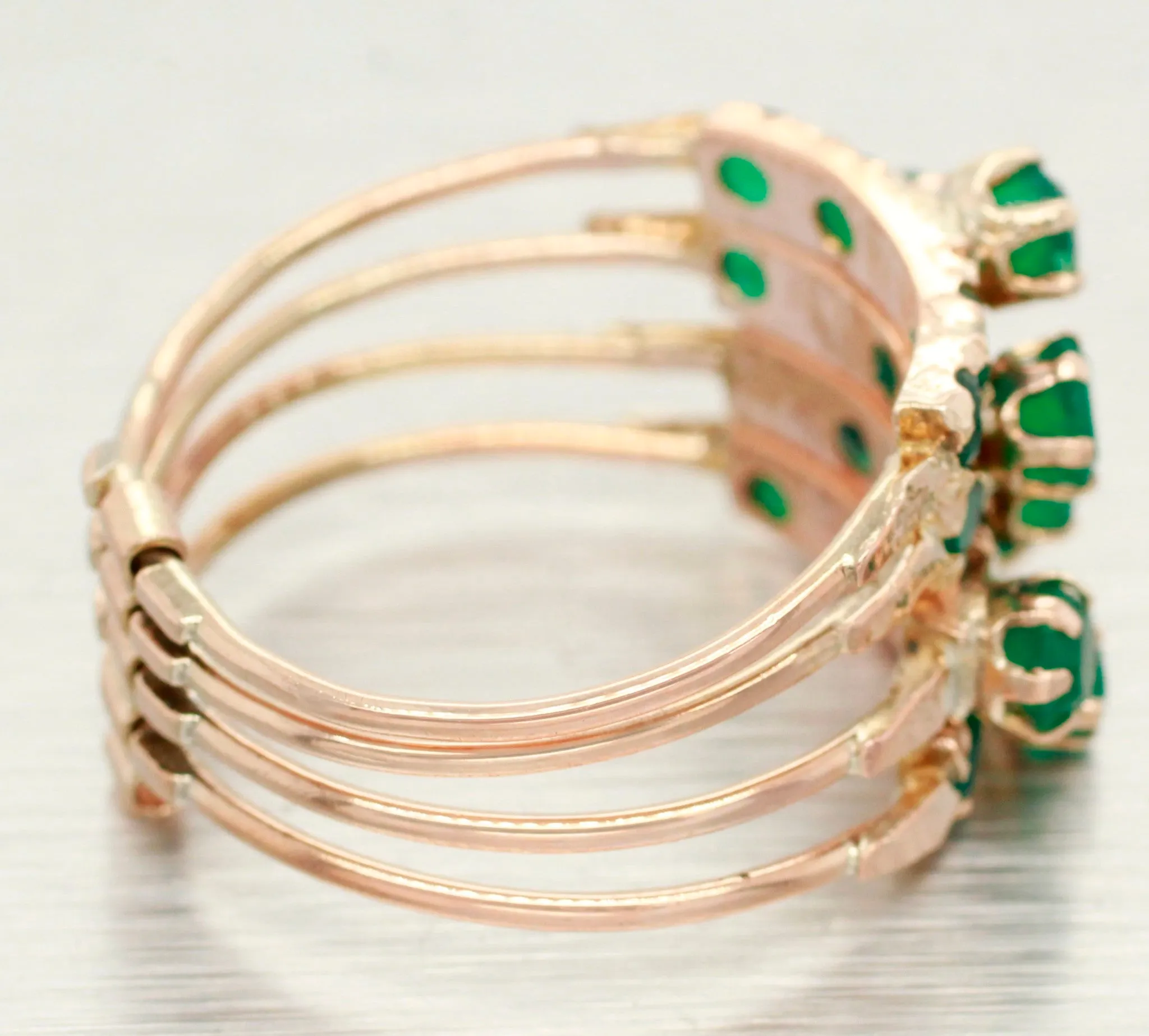 Vintage 1.60ctw Emerald Multi-Band Ring - 14k Yellow Gold Harem Ring