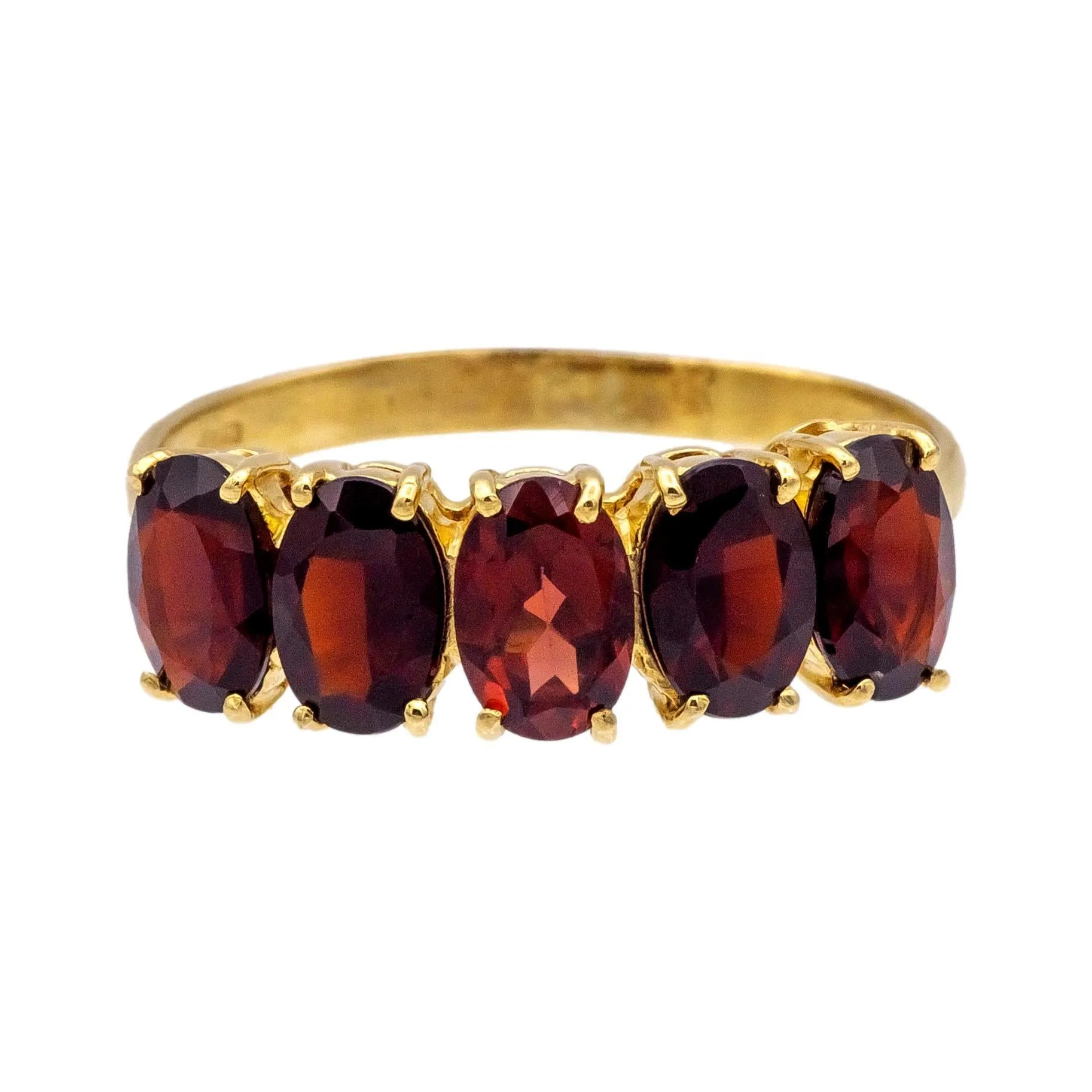 Vintage 18K Yellow Gold Garnet Five-Stone Ring – 1980s