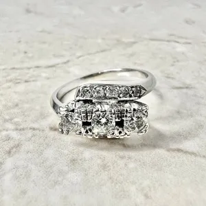Vintage 1940’s 14 Karat White Gold 0.65 Carat Diamond Three-Stone Ring