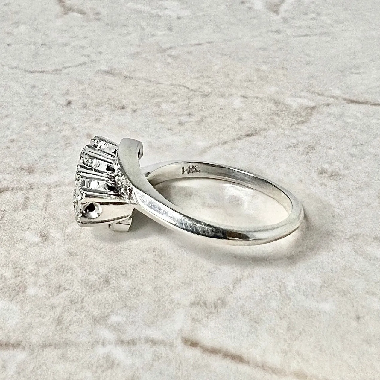 Vintage 1940’s 14 Karat White Gold 0.65 Carat Diamond Three-Stone Ring