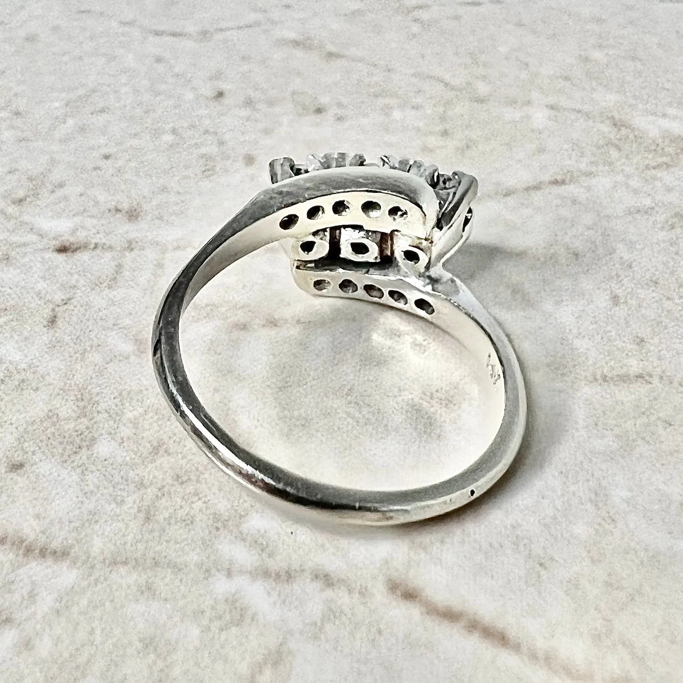 Vintage 1940’s 14 Karat White Gold 0.65 Carat Diamond Three-Stone Ring