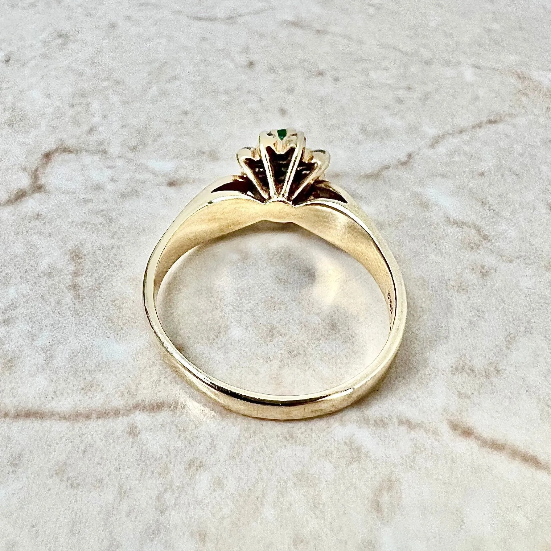 Vintage 1960’s 14 Karat Yellow Gold Natural Round Emerald & Diamond Halo Ring