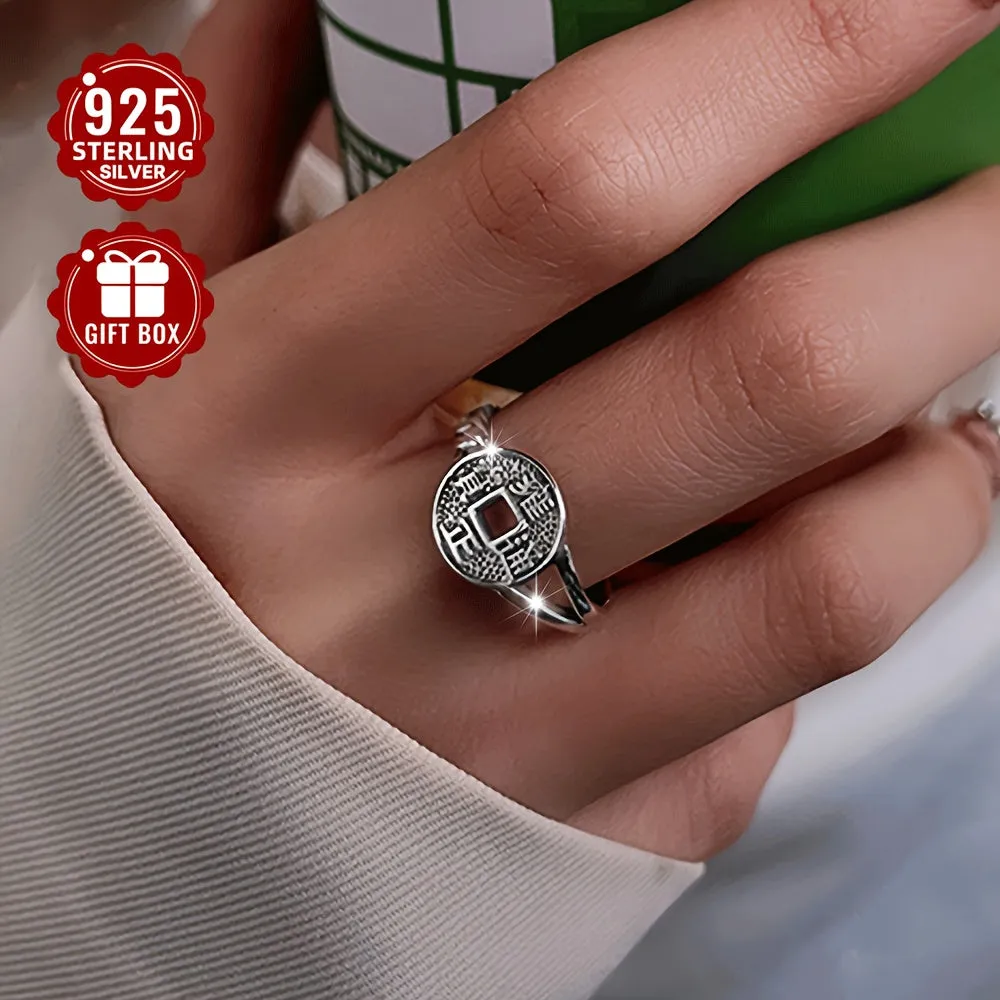 Vintage 925 Silver Rings with Copper Coin Adjustable