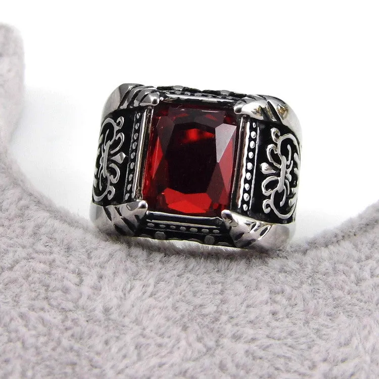 Vintage Antique Gold/Silver Plated Crystal Ring For Men Stainless Steel Big Square Stone Finger Ring Male Men Jewelry