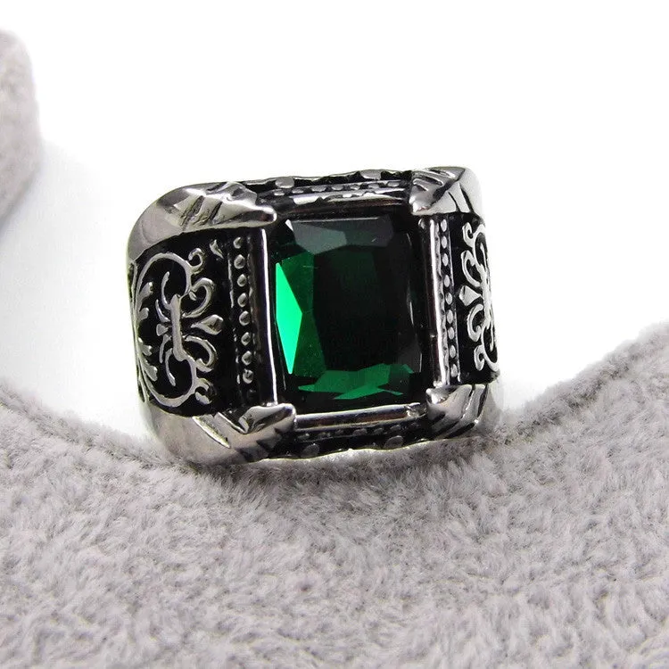 Vintage Antique Gold/Silver Plated Crystal Ring For Men Stainless Steel Big Square Stone Finger Ring Male Men Jewelry