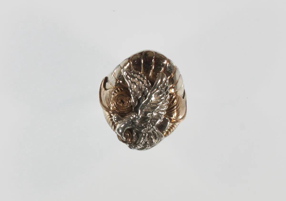 Vintage Bald Eagle Sterling Silver w/ Gold Plate Ring SZ 10.5