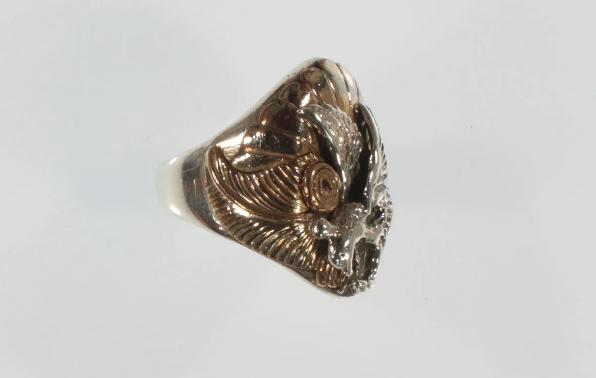 Vintage Bald Eagle Sterling Silver w/ Gold Plate Ring SZ 10.5