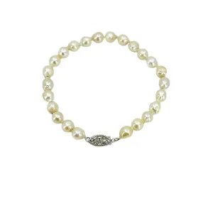 Vintage Baroque Filigree Japanese Saltwater Akoya Cultured Pearl Bracelet- Sterling Silver