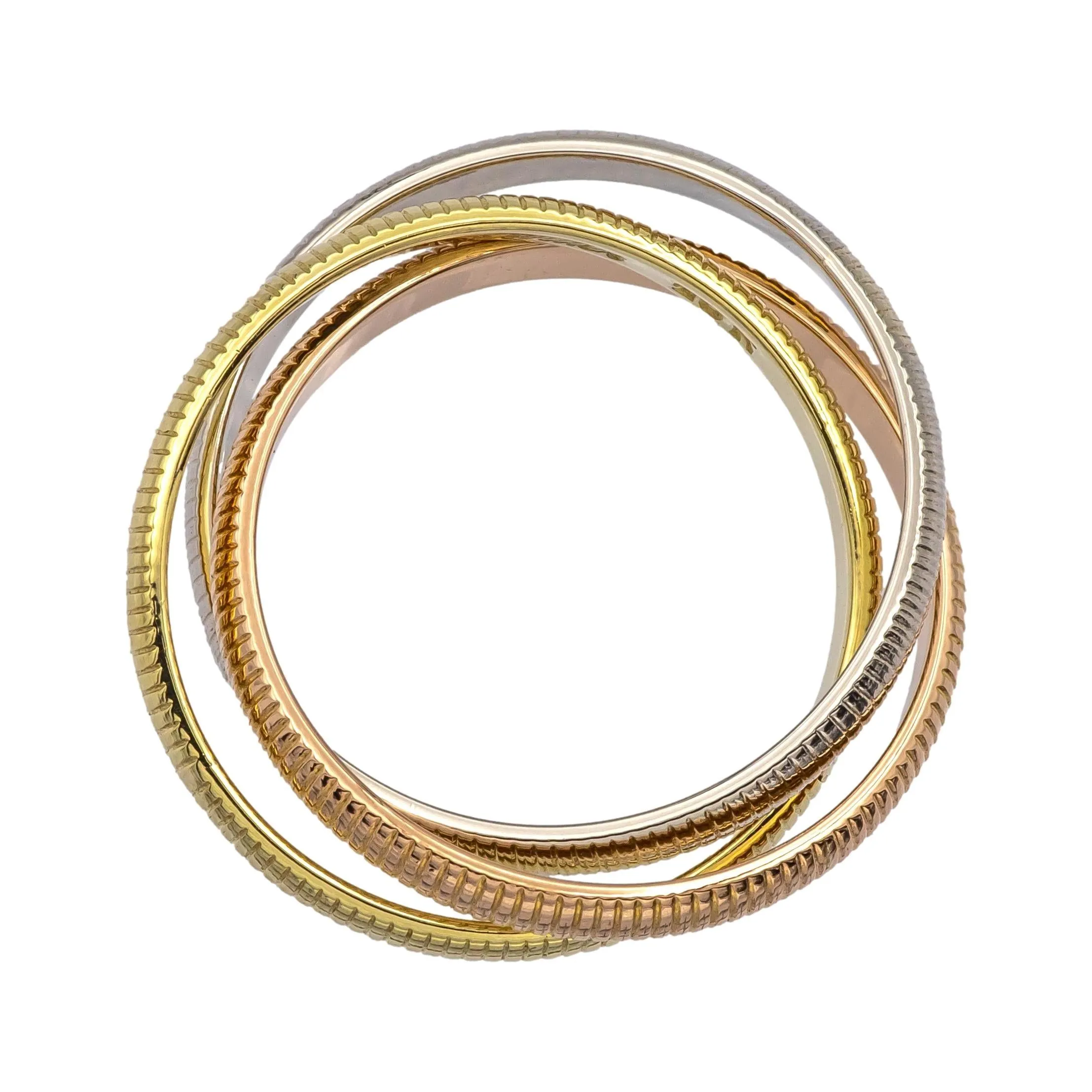 Vintage Cartier 18K Gold Ribbed Trinity Rolling Band Ring Size 6.5 Circa 1980's