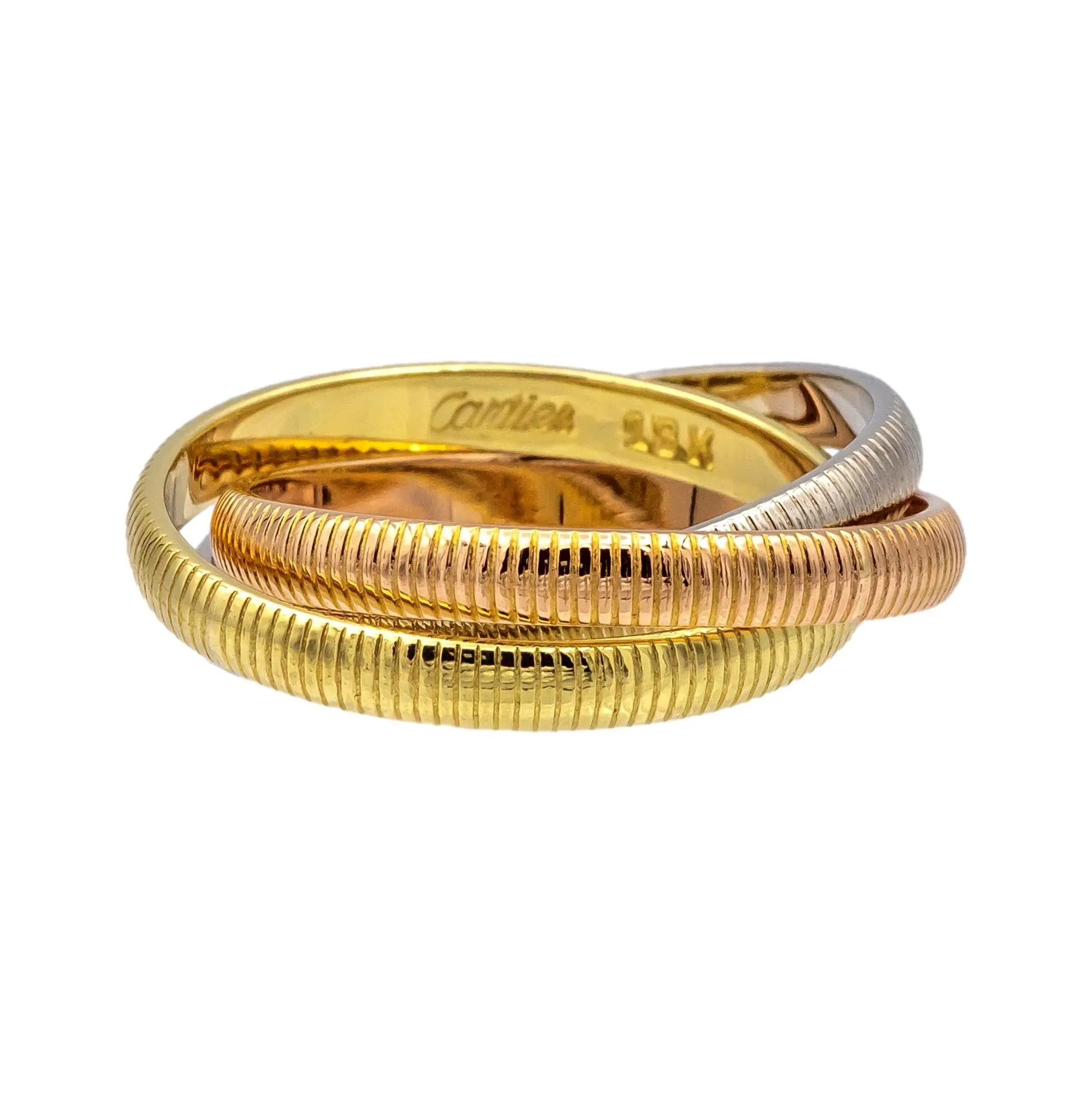 Vintage Cartier 18K Gold Ribbed Trinity Rolling Band Ring Size 6.5 Circa 1980's