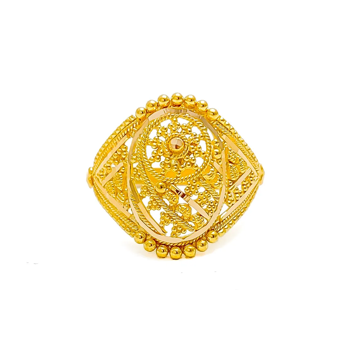 Vintage Charm Beaded Flower 22K Gold Ring