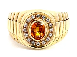Vintage Citrine Diamond Halo Rolex Ring in 14k Yellow Gold