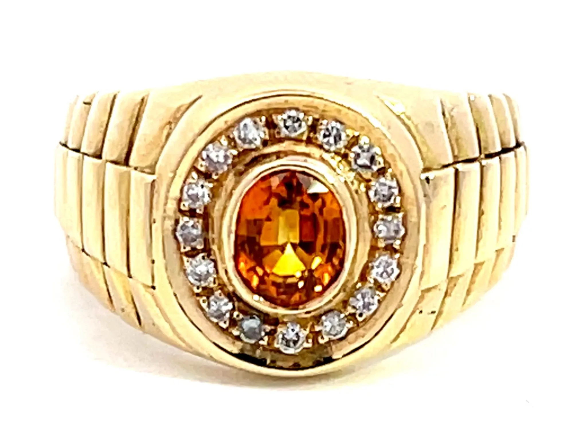 Vintage Citrine Diamond Halo Rolex Ring in 14k Yellow Gold