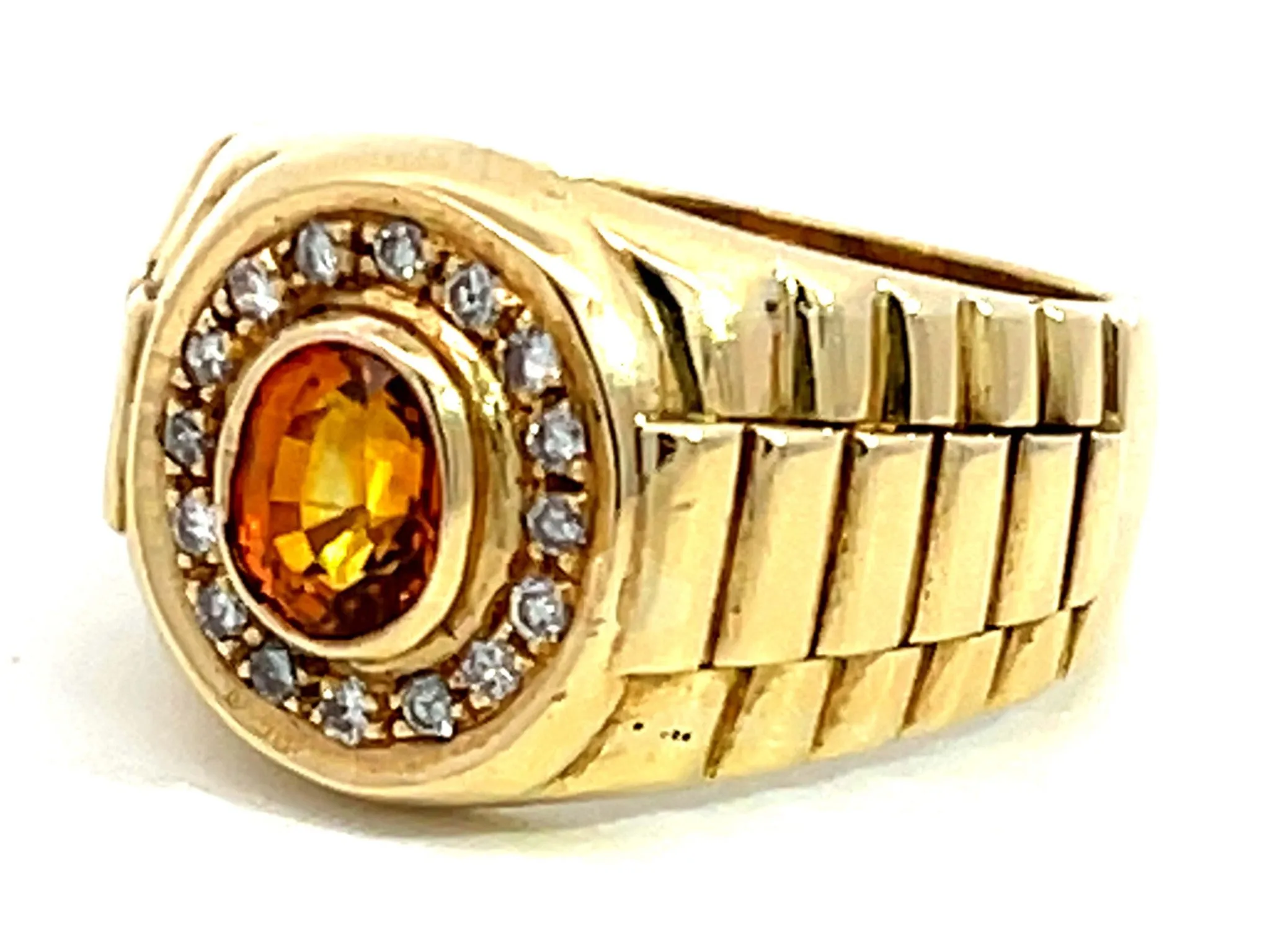 Vintage Citrine Diamond Halo Rolex Ring in 14k Yellow Gold