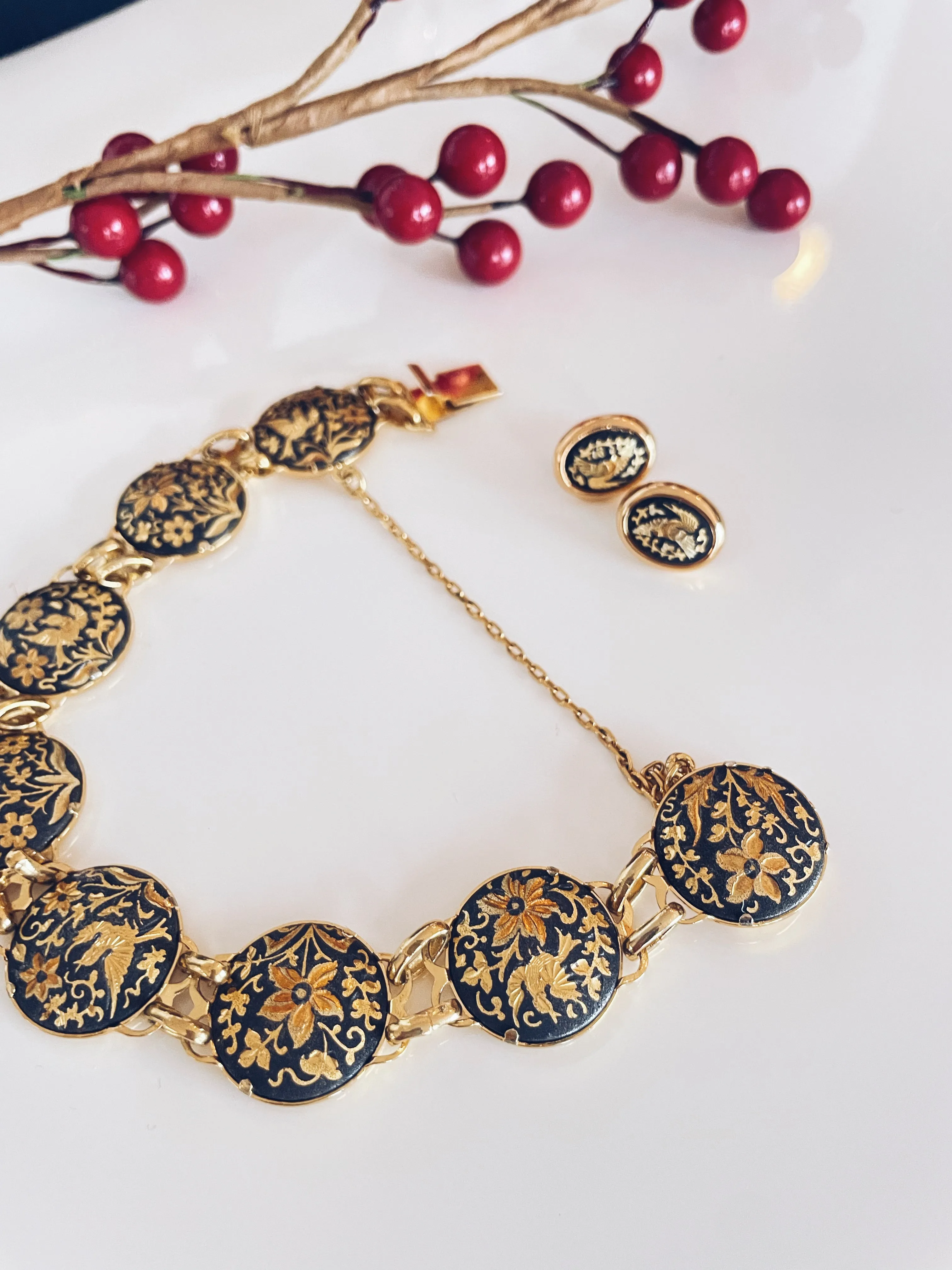Vintage Damasene Earrings