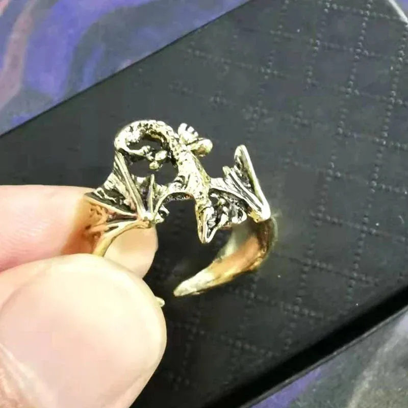 Vintage Dragon Bat Rings for Women Gothic Adjustable Animal Finger Opening Ring Punk Halloween Party Jewelry
