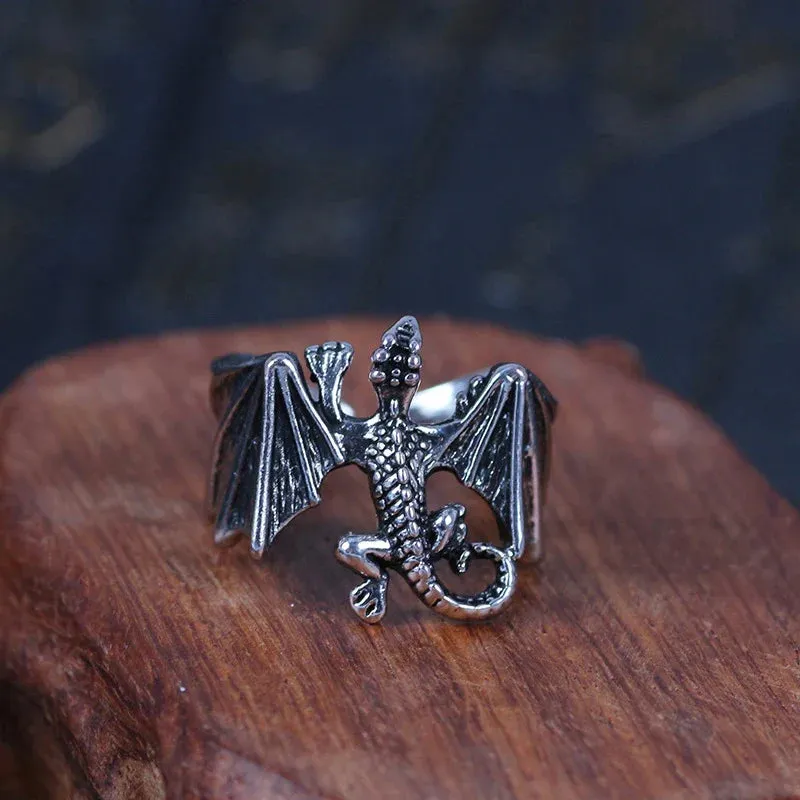 Vintage Dragon Bat Rings for Women Gothic Adjustable Animal Finger Opening Ring Punk Halloween Party Jewelry