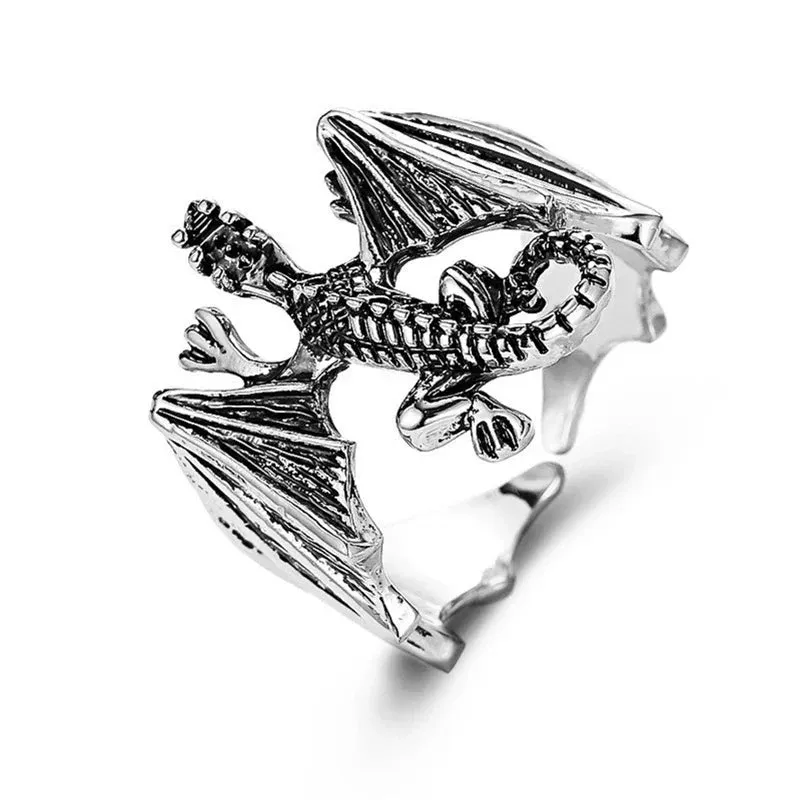 Vintage Dragon Bat Rings for Women Gothic Adjustable Animal Finger Opening Ring Punk Halloween Party Jewelry