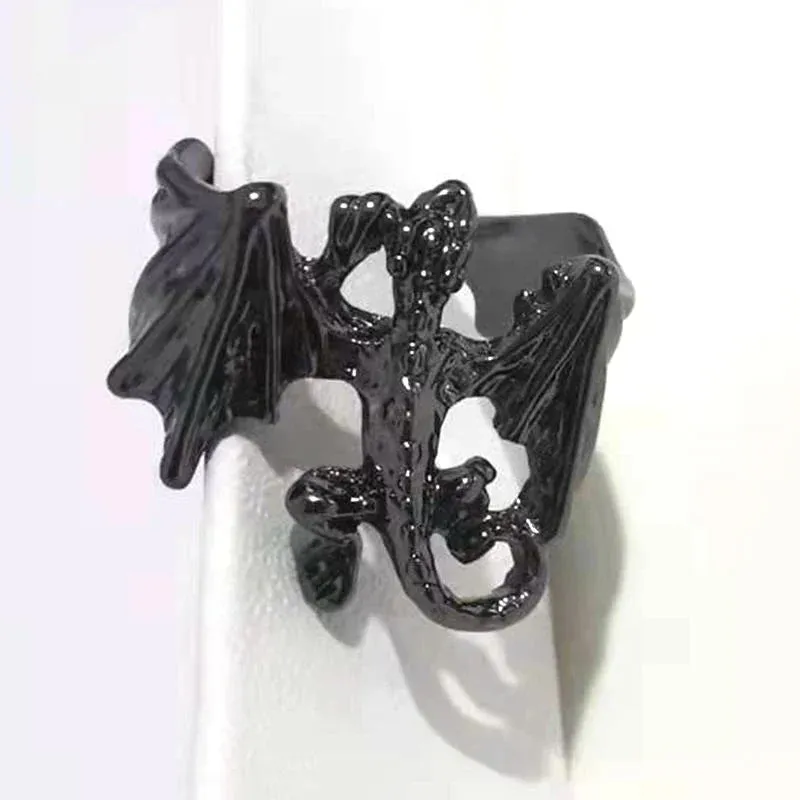 Vintage Dragon Bat Rings for Women Gothic Adjustable Animal Finger Opening Ring Punk Halloween Party Jewelry