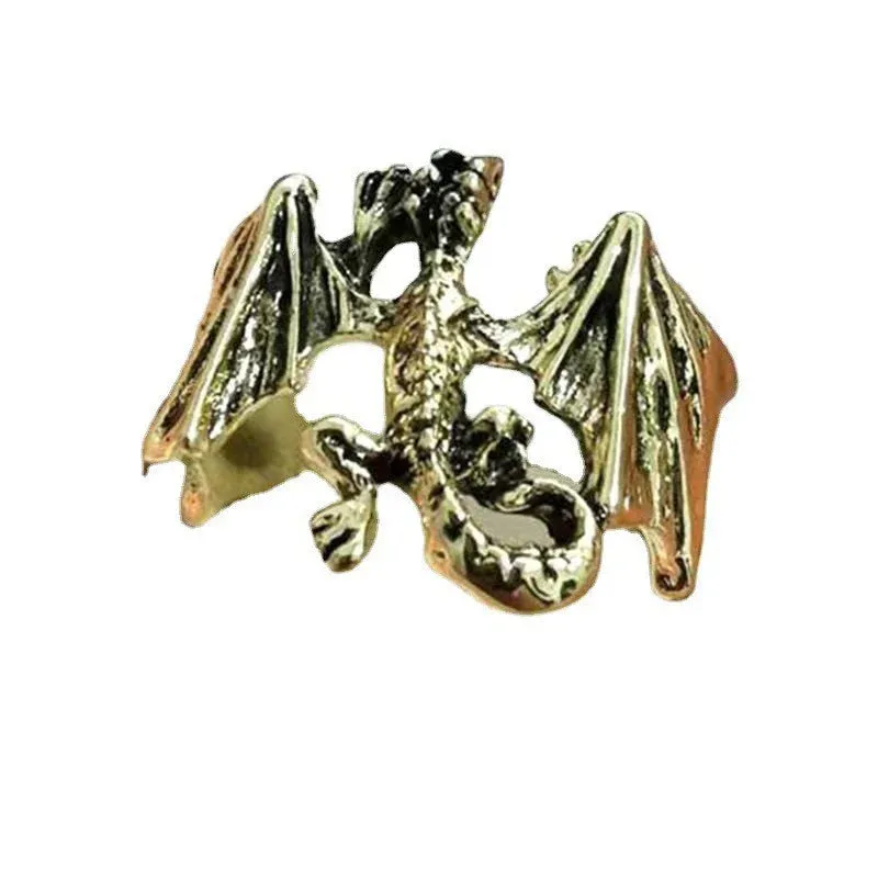 Vintage Dragon Bat Rings for Women Gothic Adjustable Animal Finger Opening Ring Punk Halloween Party Jewelry
