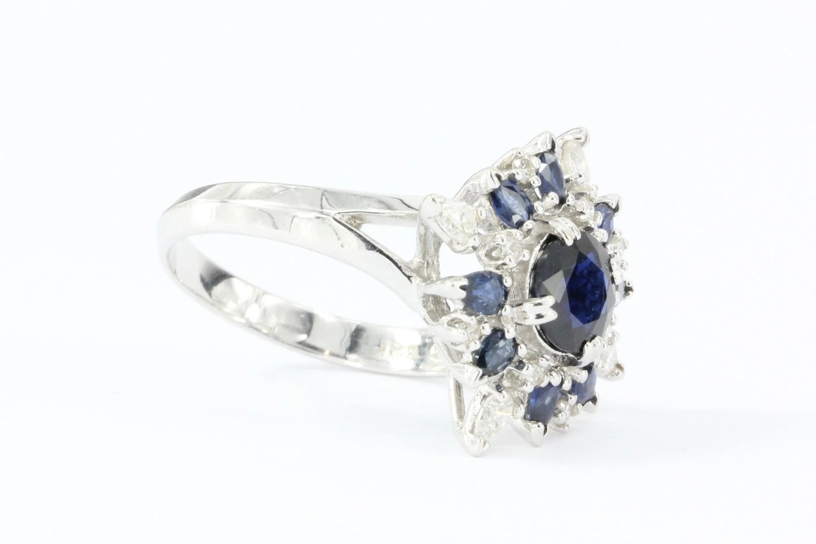 Vintage Faberge Star of the North 18K White Gold Blue Sapphire & Diamond Ring