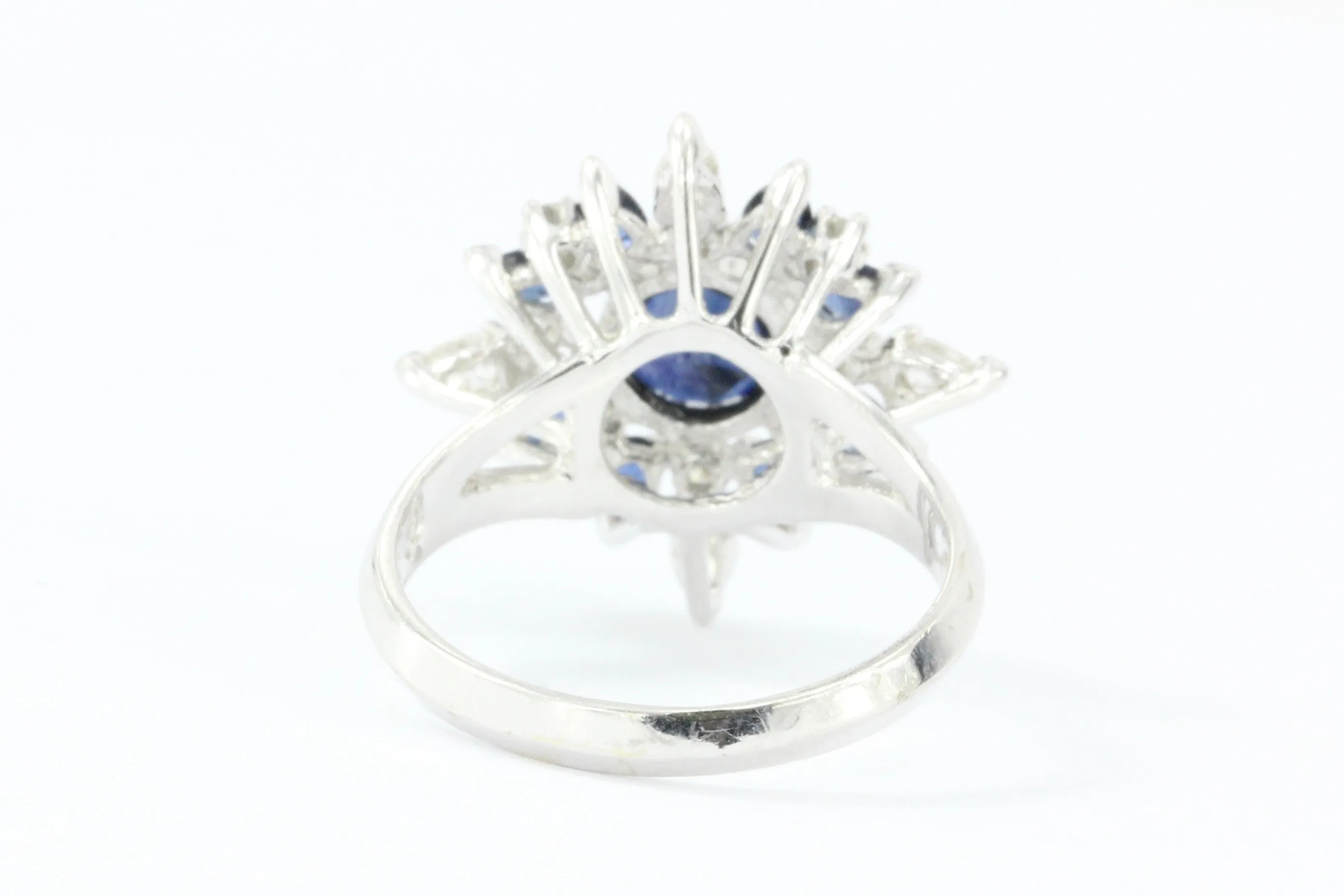 Vintage Faberge Star of the North 18K White Gold Blue Sapphire & Diamond Ring