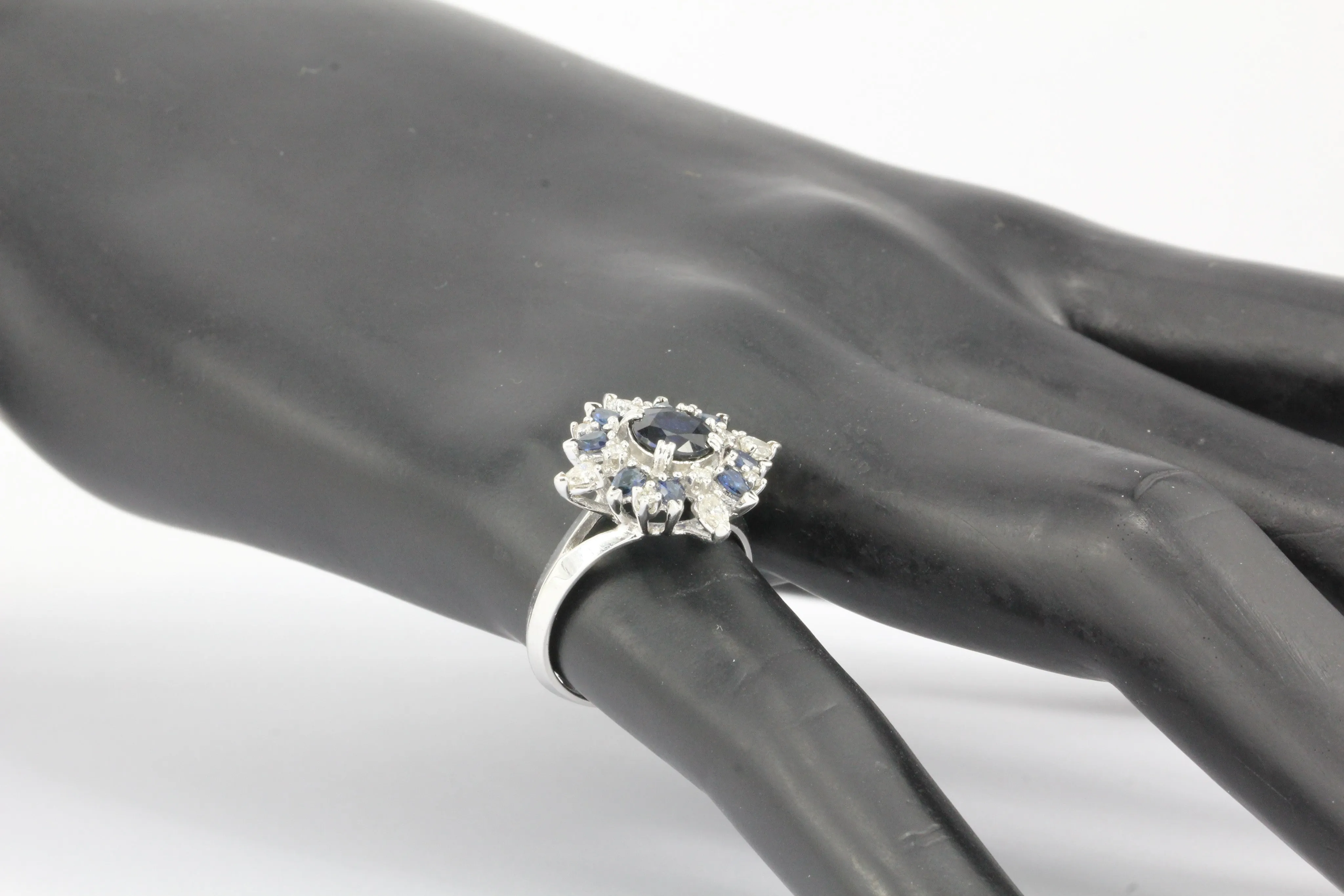 Vintage Faberge Star of the North 18K White Gold Blue Sapphire & Diamond Ring