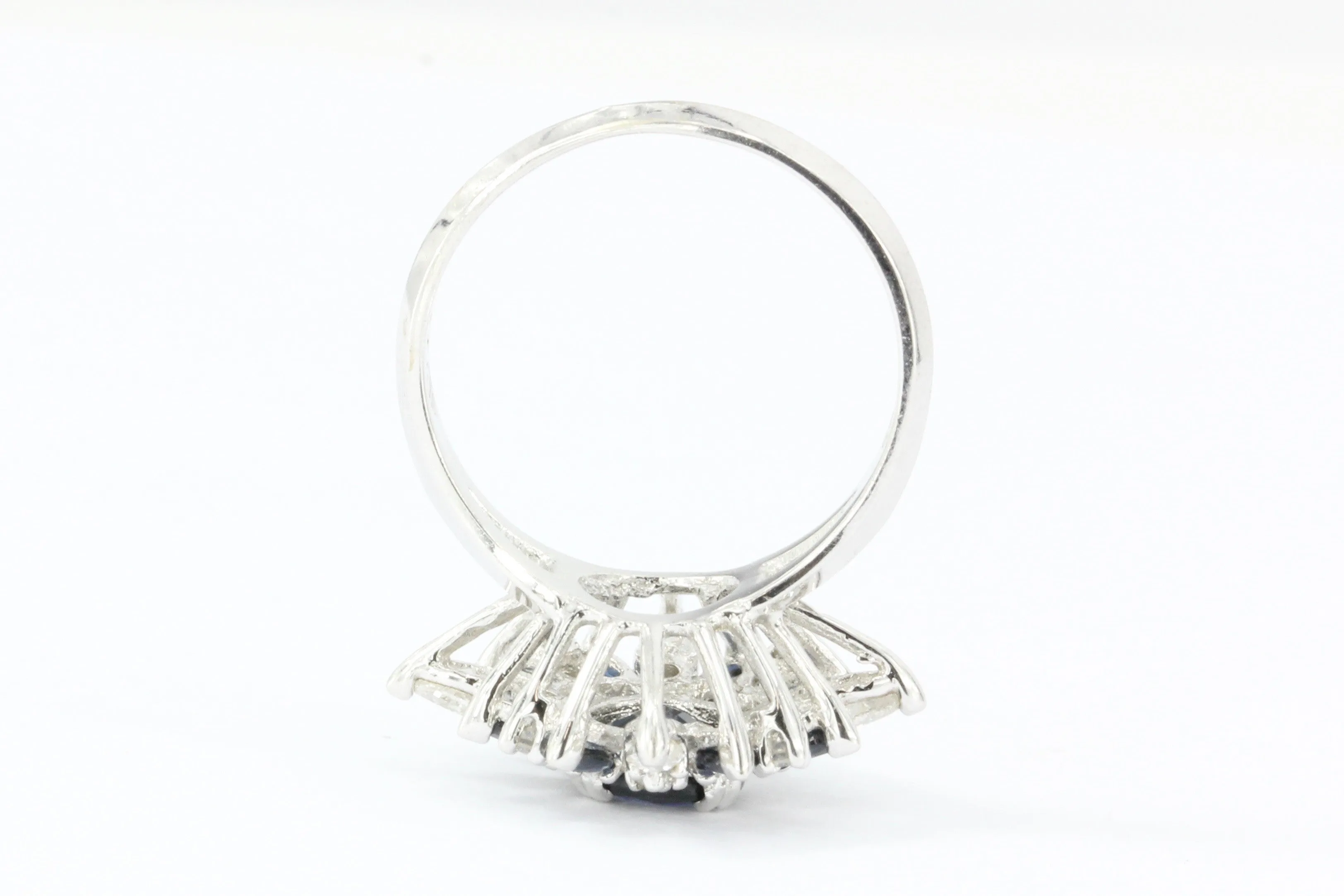 Vintage Faberge Star of the North 18K White Gold Blue Sapphire & Diamond Ring