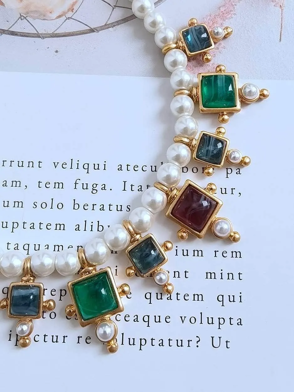 Vintage Floral Opal Multistone Choker Pearl Necklace