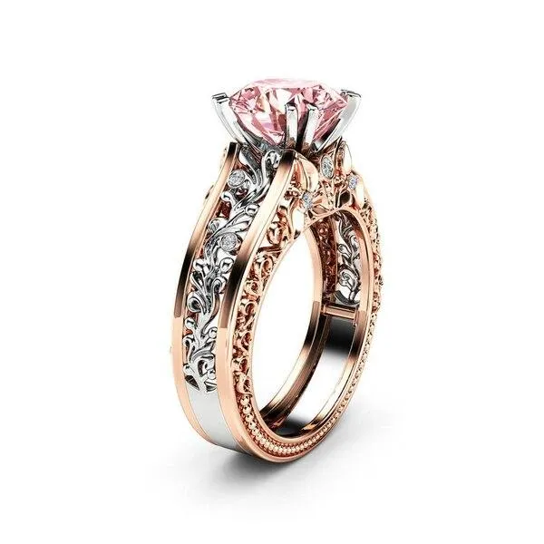 Vintage Garnet Wedding Ring 14K Rose Gold 925 Sterling Silver Round Cut Women's Jewelry