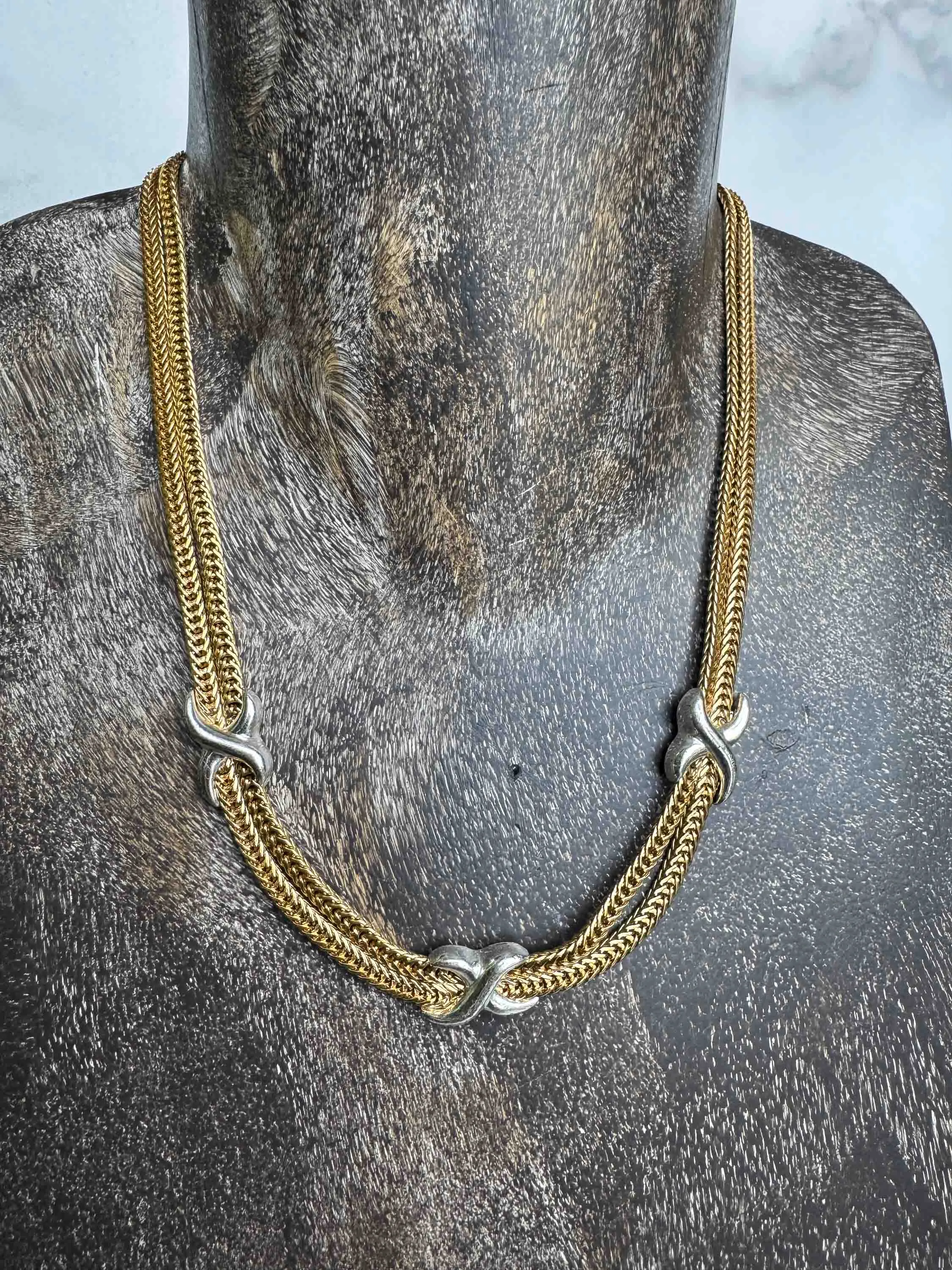 Vintage Gold & Silver Knot Chain Necklace