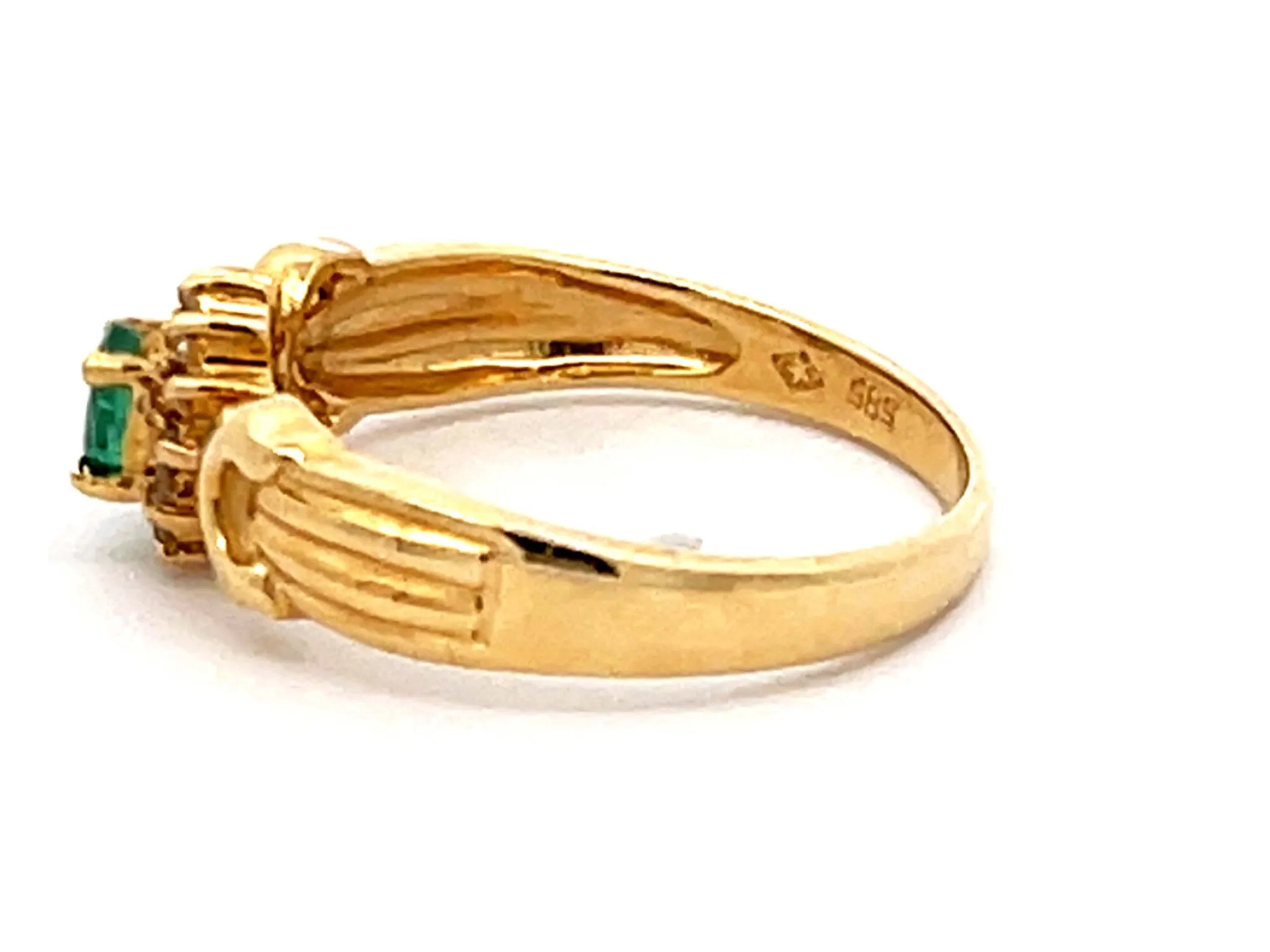 Vintage Green Oval Emerald and Diamond Halo Ring in 14k Yellow Gold