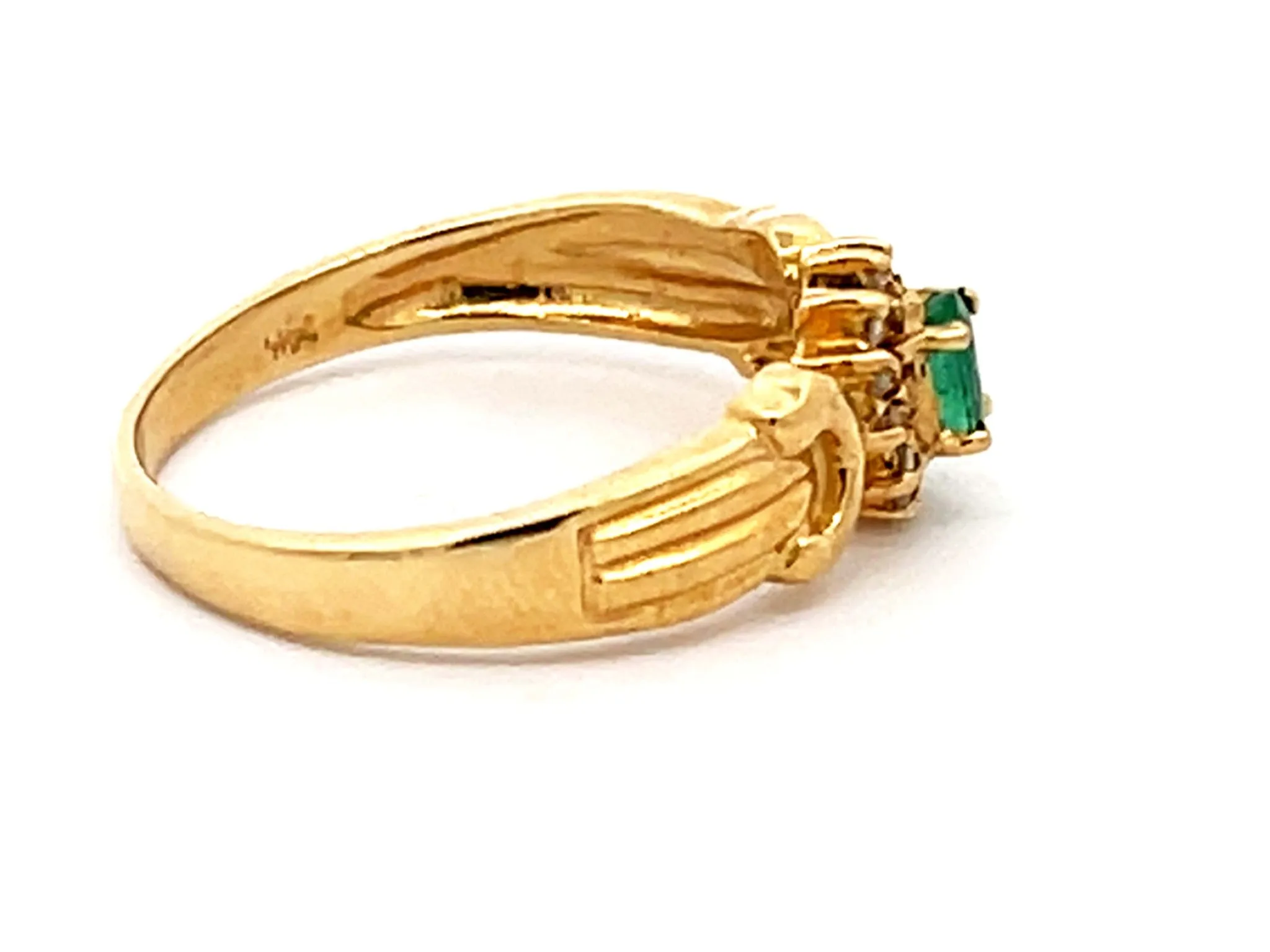Vintage Green Oval Emerald and Diamond Halo Ring in 14k Yellow Gold