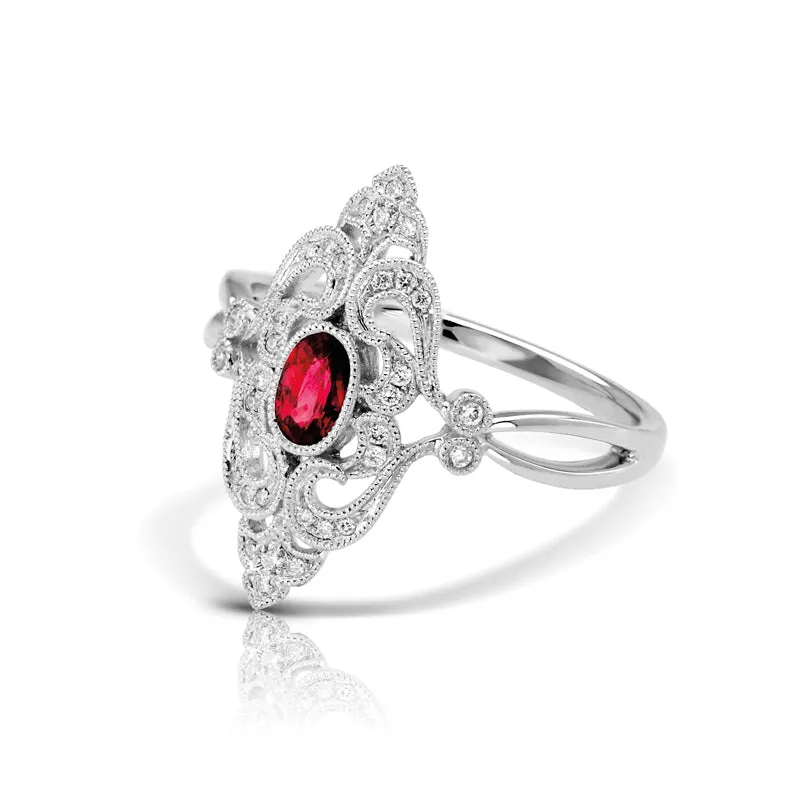 Vintage Inspired 0.35 ct. Natural Ruby Ring With Diamonds
