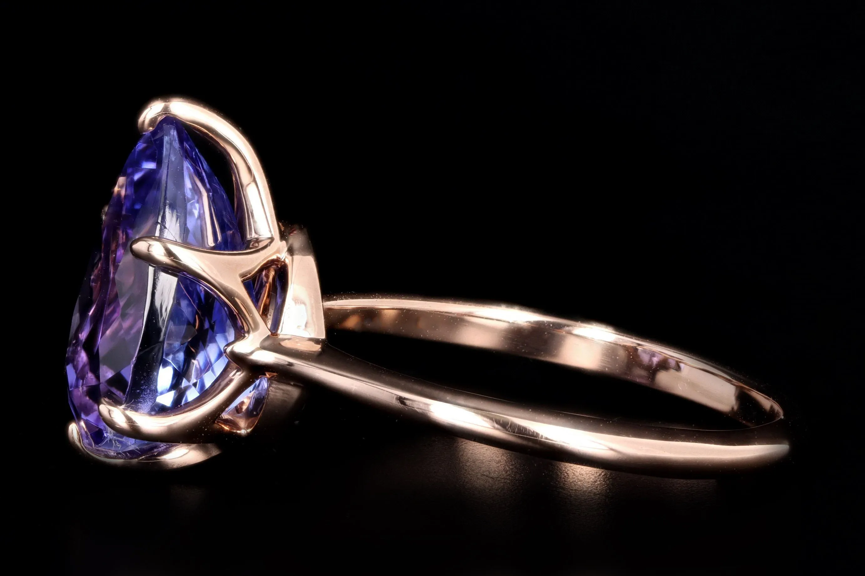 Vintage Inspired 18K Rose Gold 4.12 Carat Pear Cut Tanzanite Ring