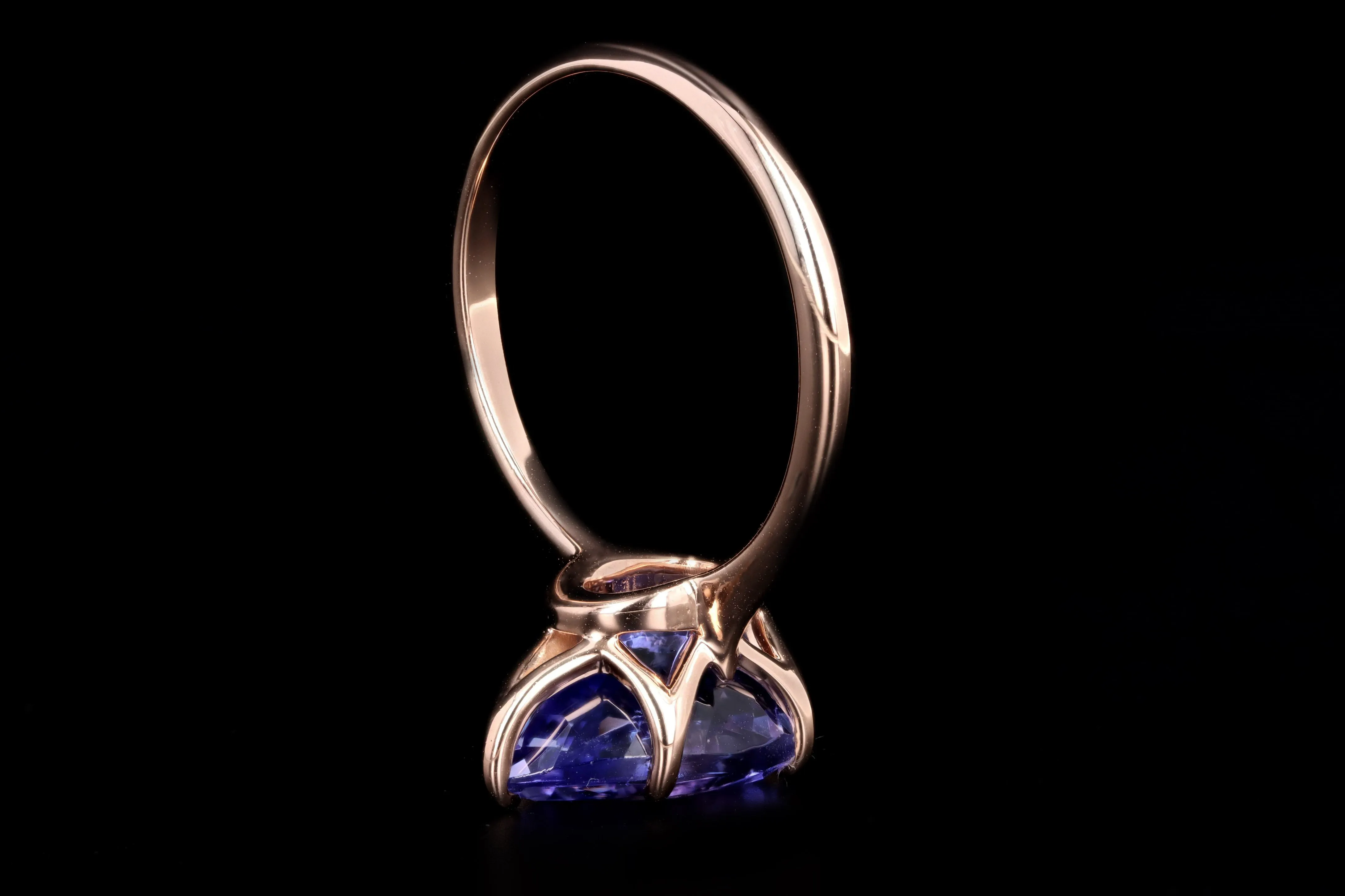 Vintage Inspired 18K Rose Gold 4.12 Carat Pear Cut Tanzanite Ring
