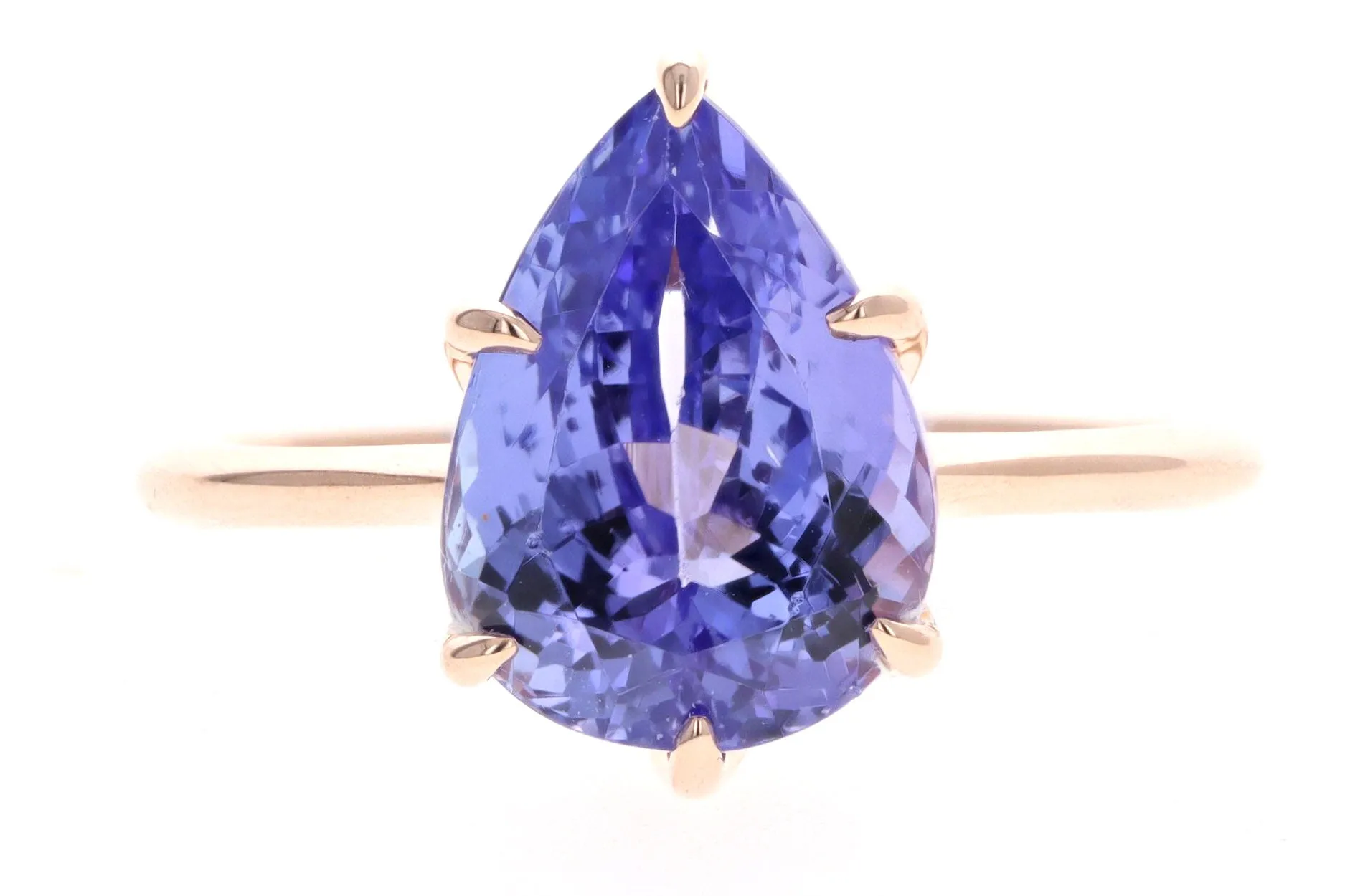 Vintage Inspired 18K Rose Gold 4.12 Carat Pear Cut Tanzanite Ring