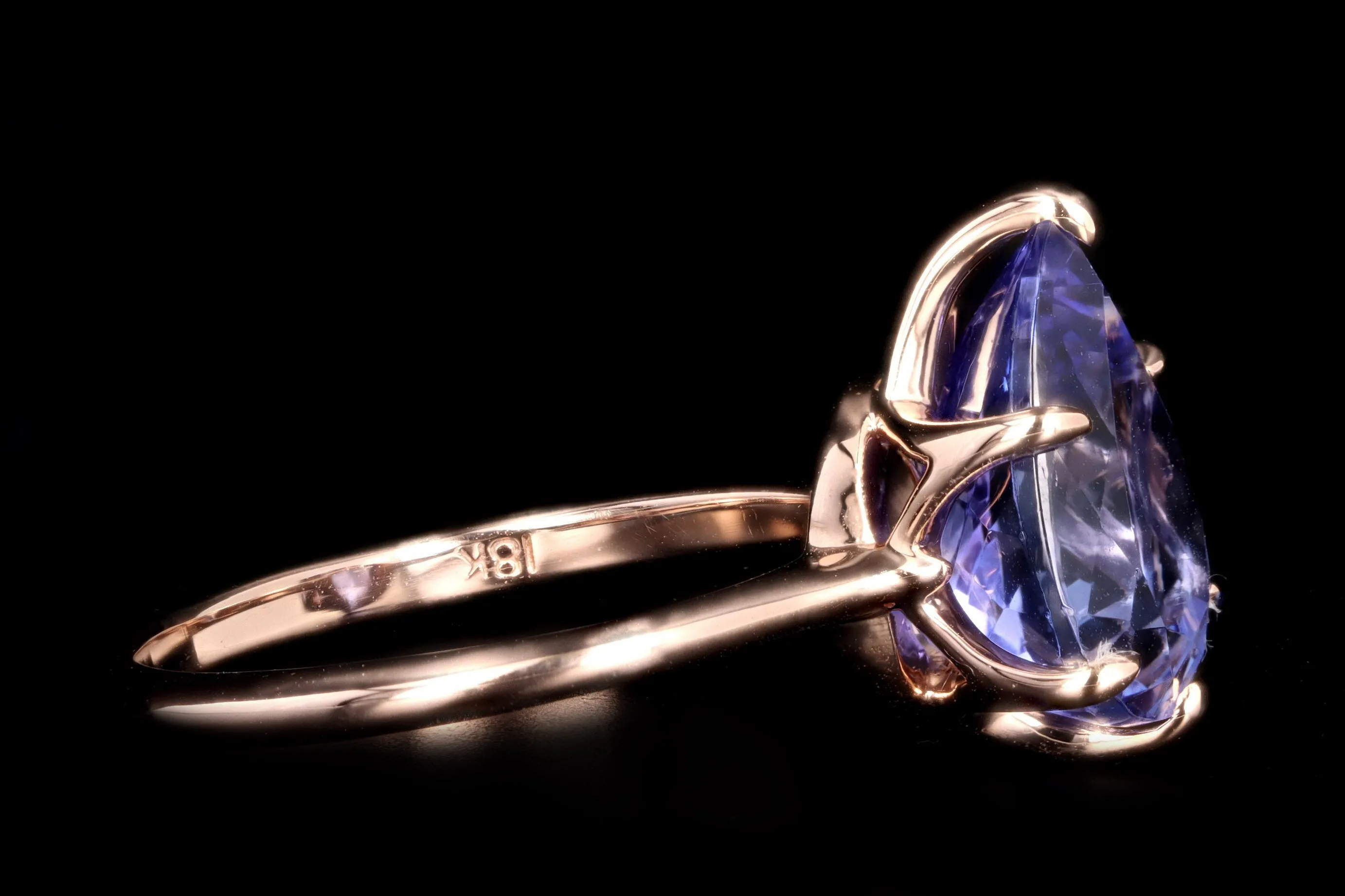 Vintage Inspired 18K Rose Gold 4.12 Carat Pear Cut Tanzanite Ring