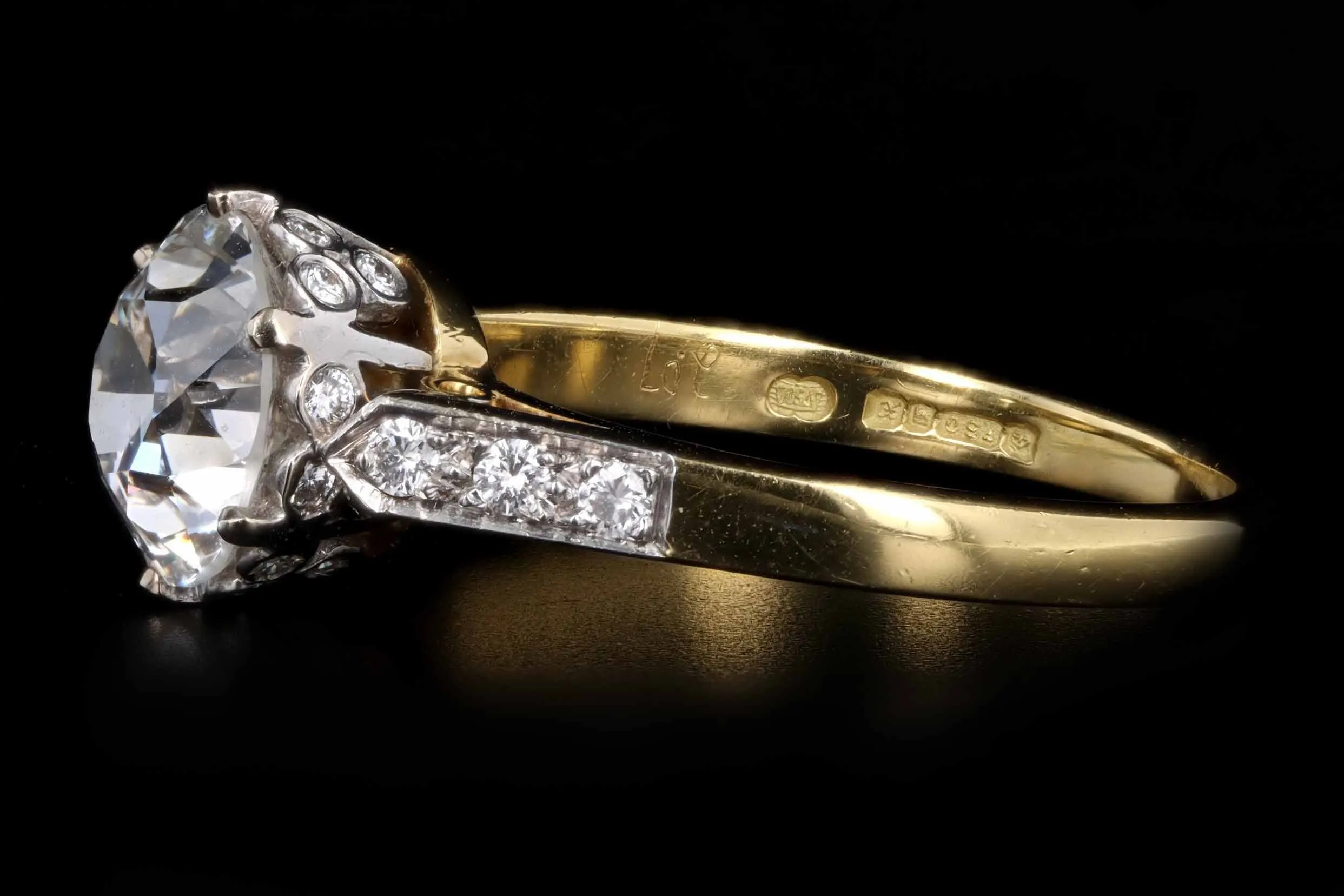 Vintage Inspired 18K Yellow Gold 2.07 Carat Old European Cut Diamond Engagement Ring GIA IGI Certified